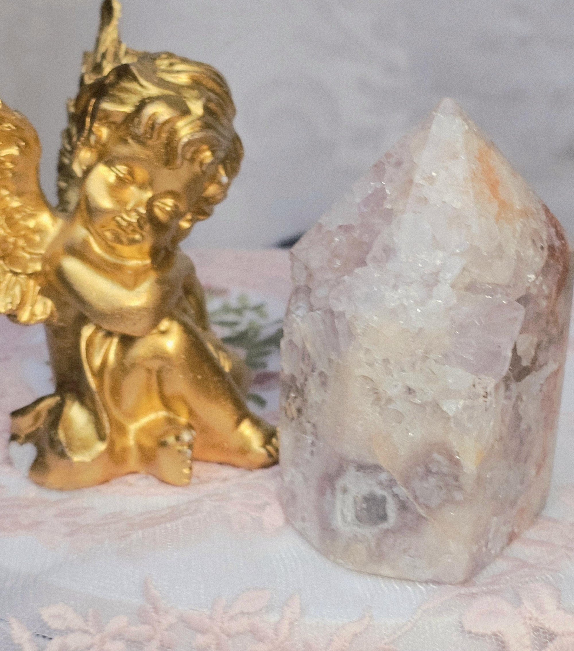 Brazilian Pink Amethyst Tower, Druzy Quartz, Reiki Infused