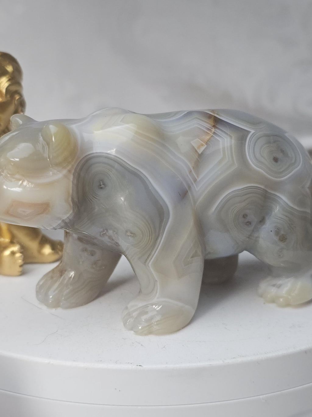 Banded Agate Bear Statue, Druzy Crystal Sculpture, Home Decor
