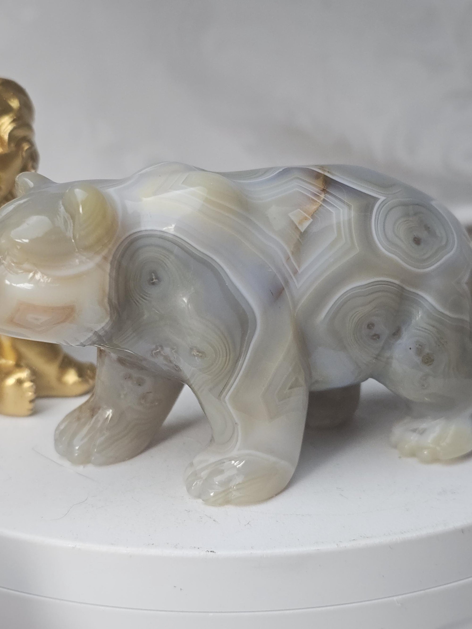 Banded Agate Bear Statue, Druzy Crystal Sculpture, Home Decor