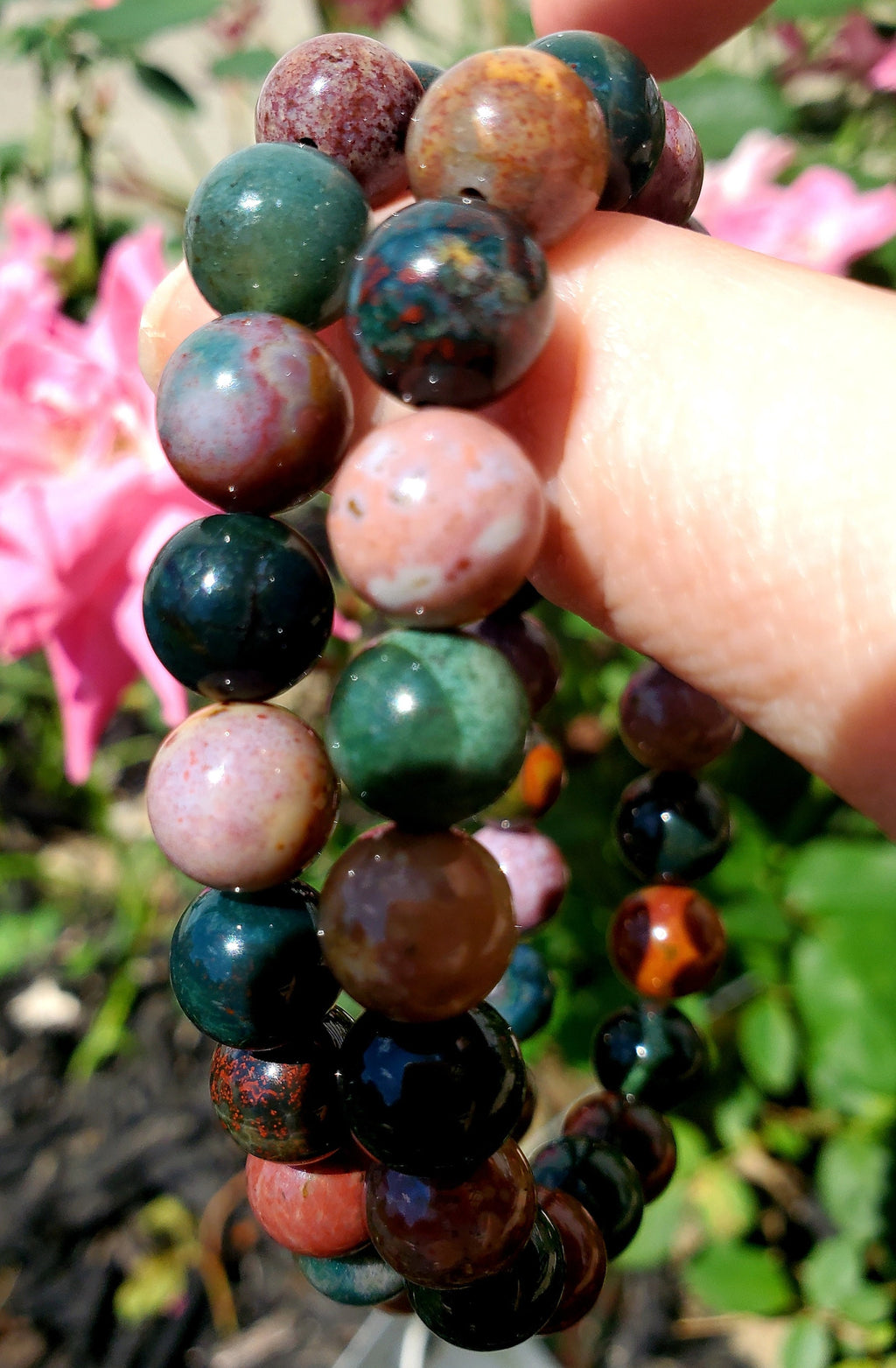 Ocean Jasper Bracelet 9mm- Round Beads - Birthstone Jewelry, Crystal Bracelet, Beaded Jewelry, Gemstone Bracelet