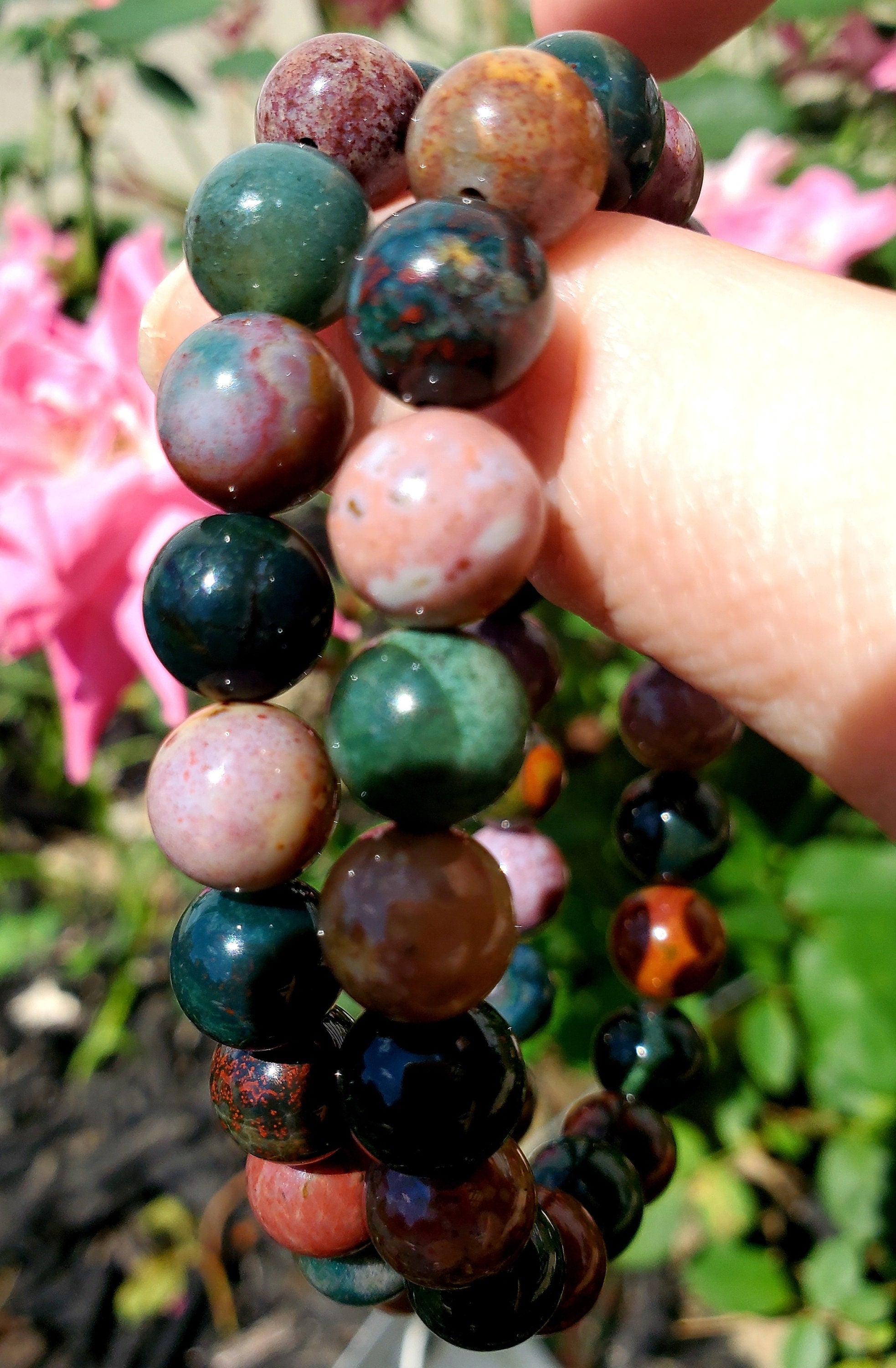 Ocean Jasper Bracelet 9mm- Round Beads - Birthstone Jewelry, Crystal Bracelet, Beaded Jewelry, Gemstone Bracelet