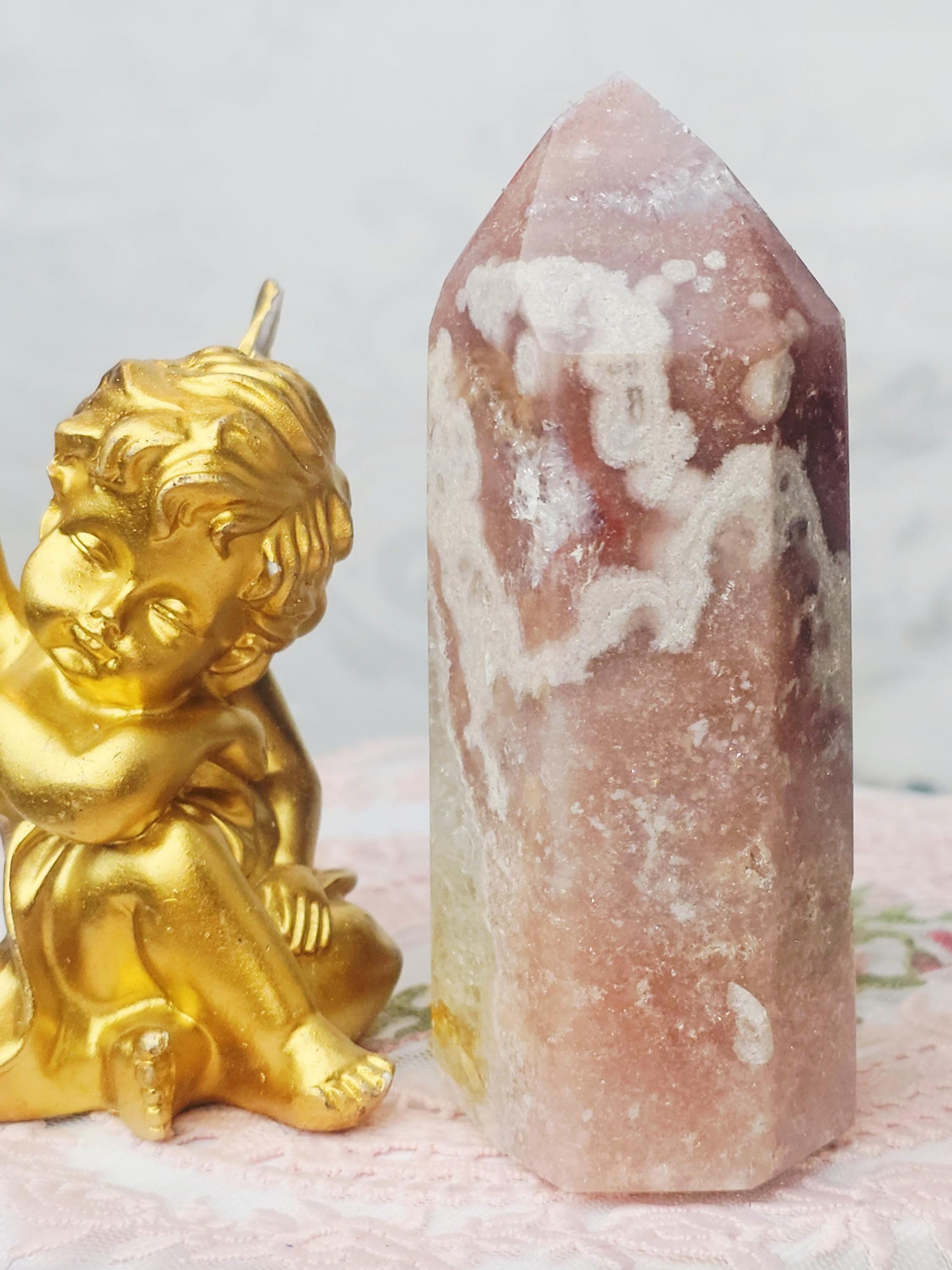 Pink Amethyst Tower with Golden Healer Druzy Tower, Crystal Tower ,Gift