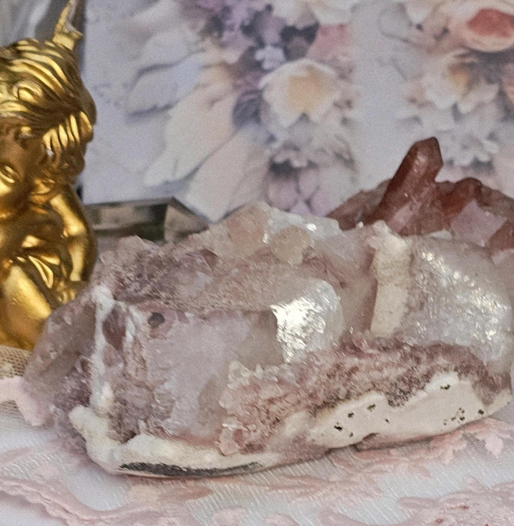 Rare Pink Sugar Apophyllite Crystal Cluster, Flashy Sparkly Gem, India