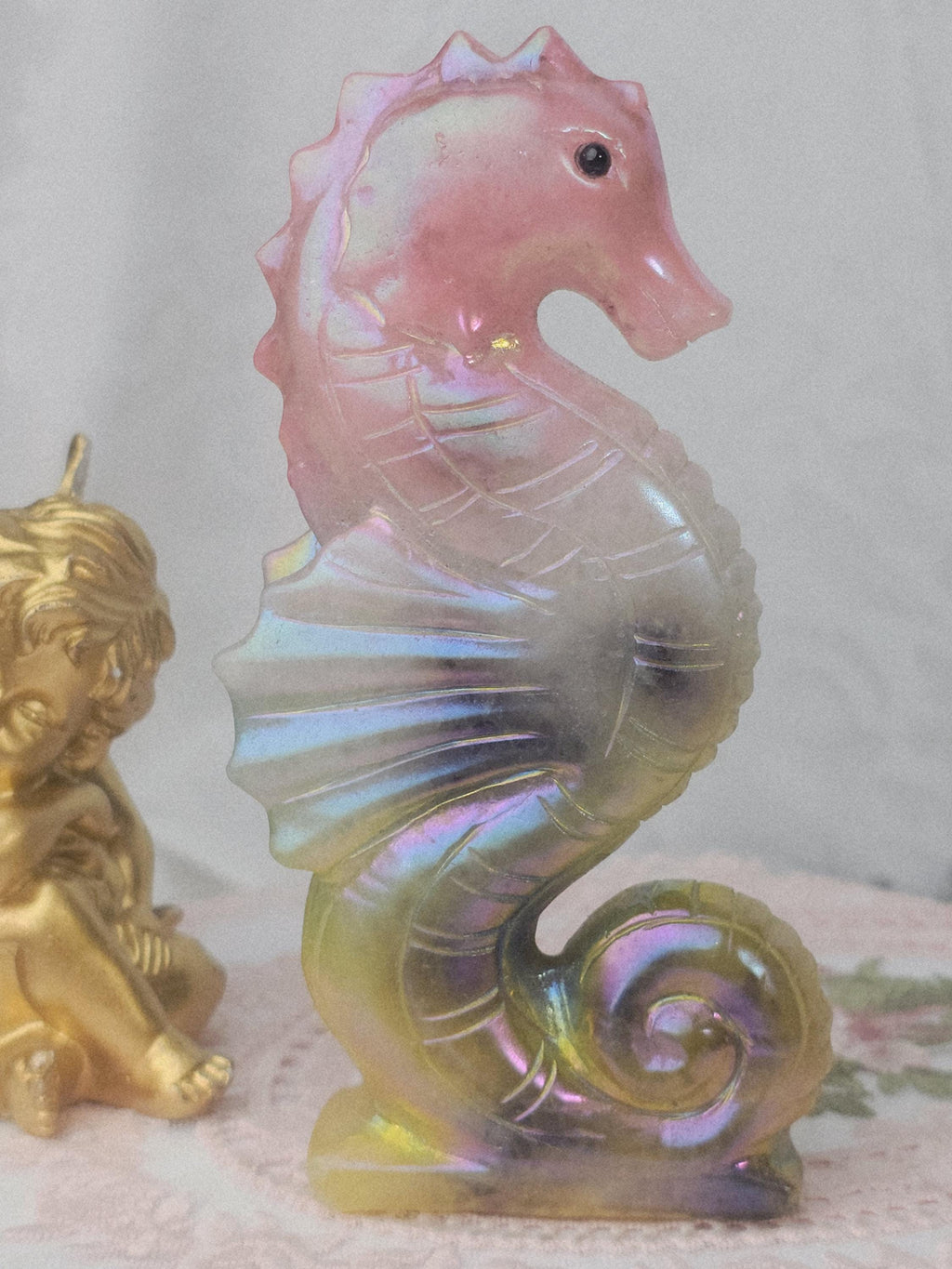 Lg Aura Clear Quartz Seahorse, Home Decor, Aura Clear Quartz Crystal, Crystals