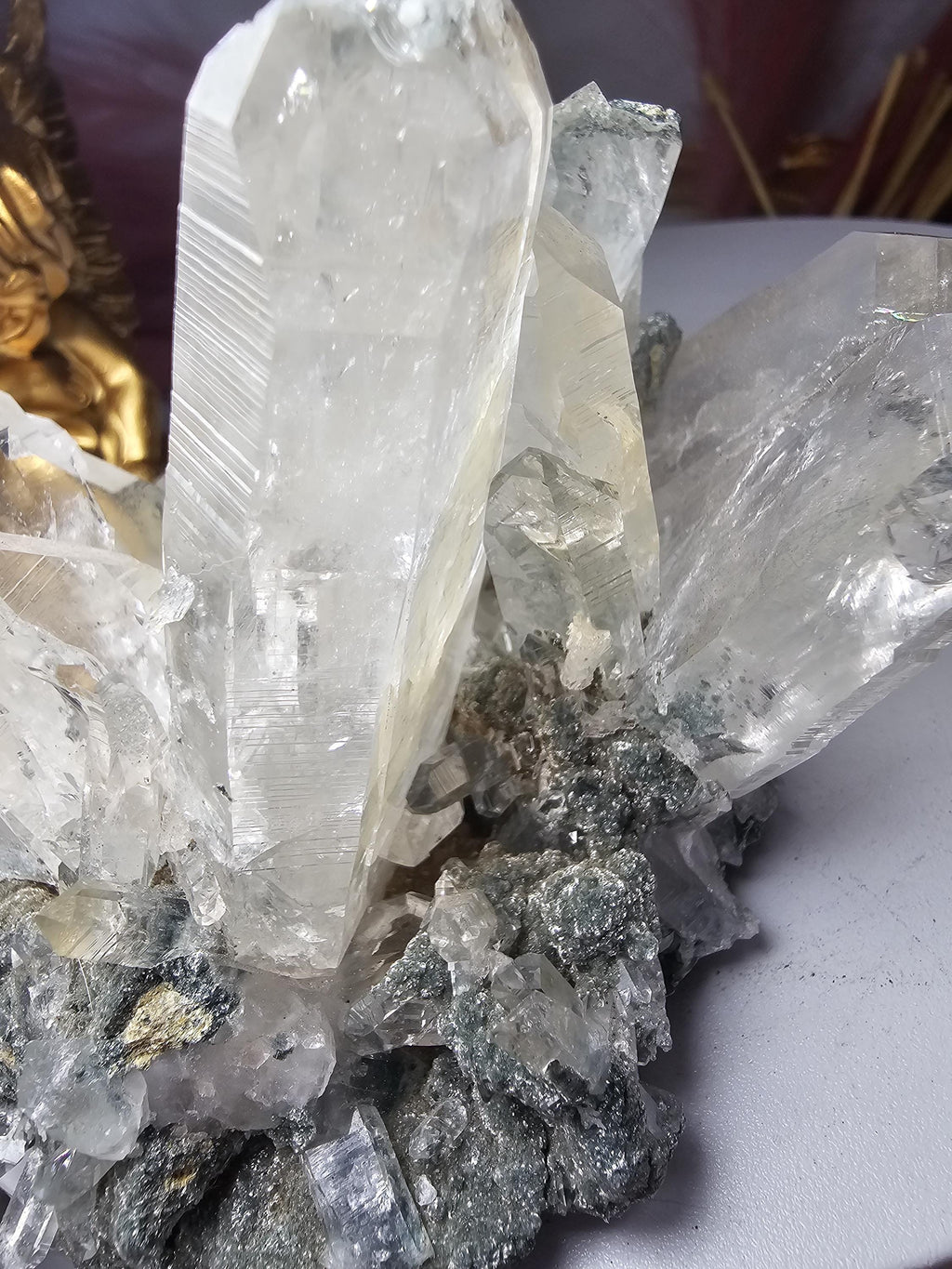 RARE LG  Lemurian Quartz Cluster in Fuschite, Columbia, Crystal Cluster