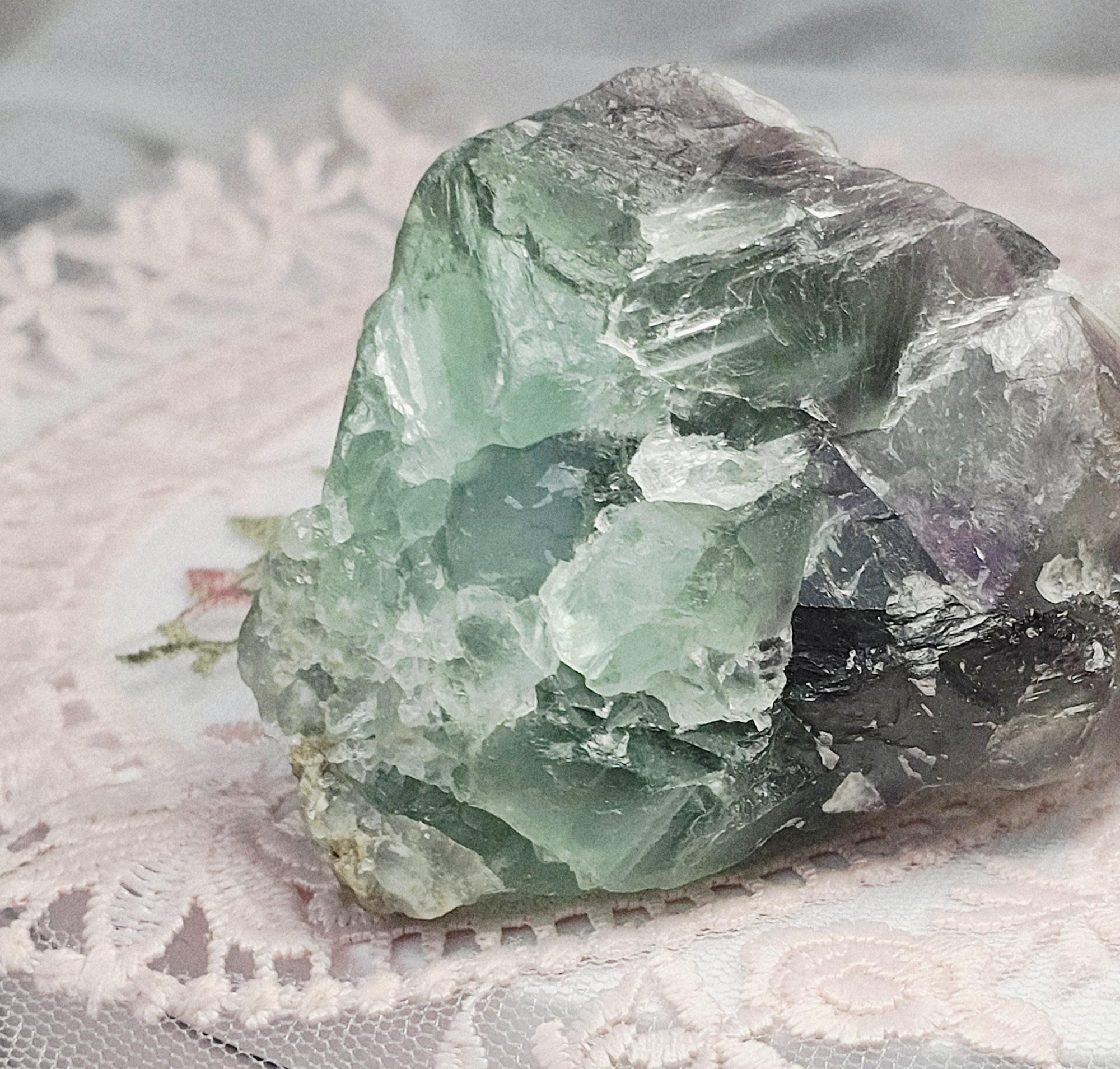 Fujian Fluorite Specimen, Green and Purple Crystal with Calcite
