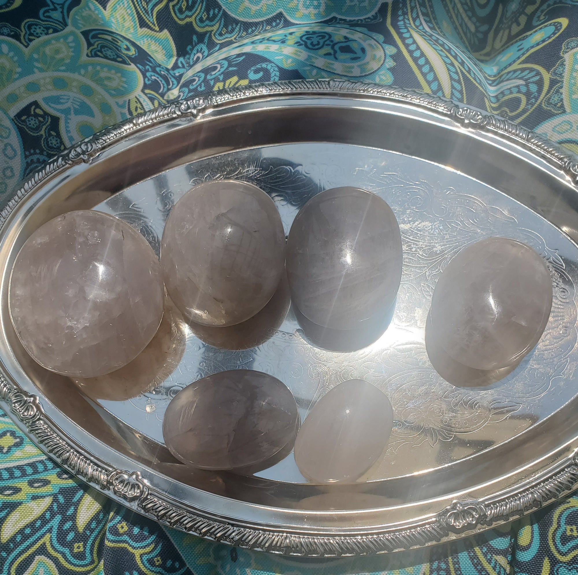 Blue Rose Quartz with Rainbows Crystal Palm Stone, Blue Rose Quartz Crystals, Crystal, Gifts