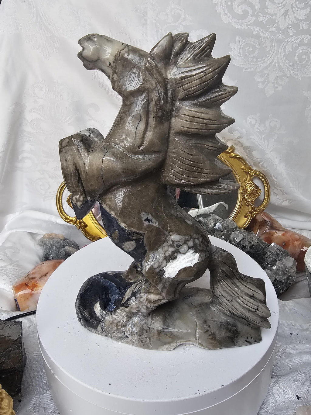 Volcano Agate Carved Horse, Handmade, Crystal