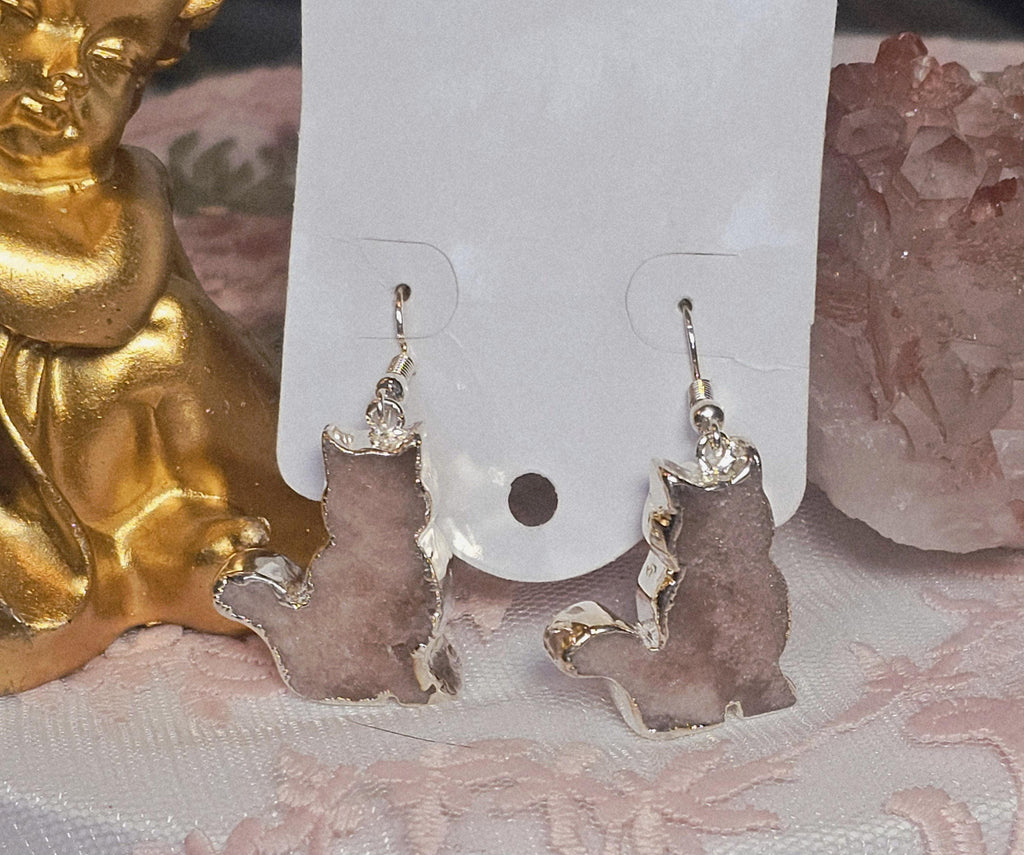 Pink Amethyst Cat Earrings, 925 Sterling Silver, Handmade Jewelry