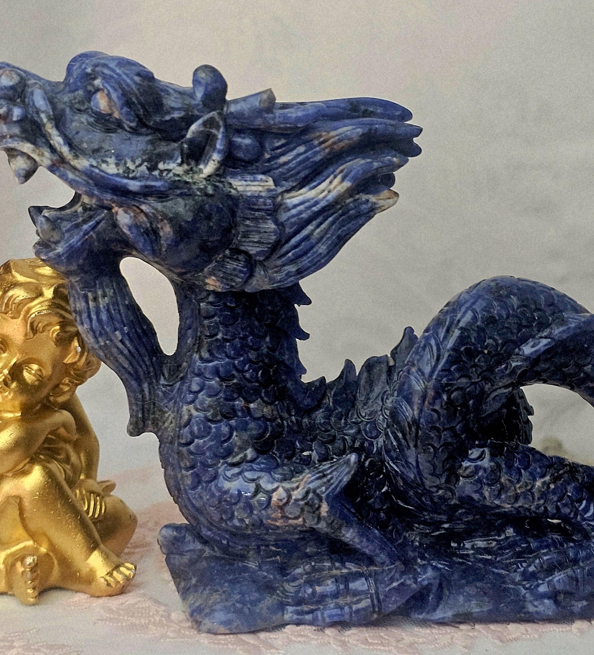 Sodalite Crystal Dragon Sculpture, Healing Home Decor