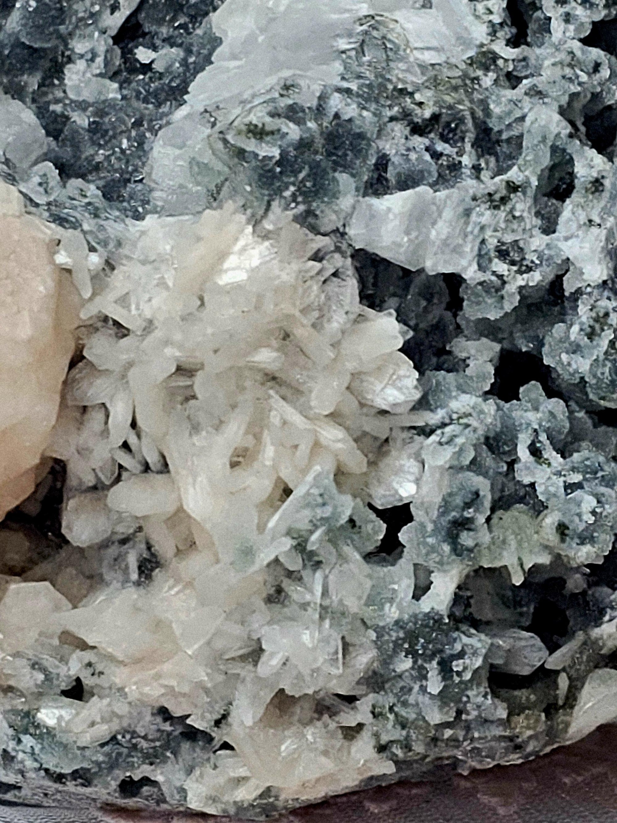 Large Apophyllite Cluster with Green Chalcedony and Stillbite, India