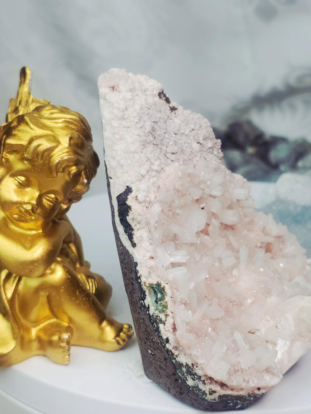 RARE Pink Sugar Apophyllite with Stillbite from India , Apophyllite, Crystal, Crystal