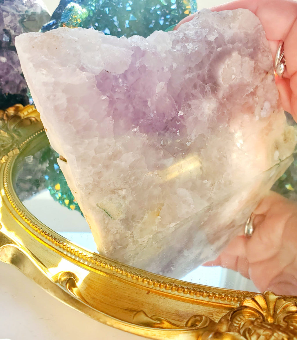 RARE Amethyst Flower Agate Slab with Druzy