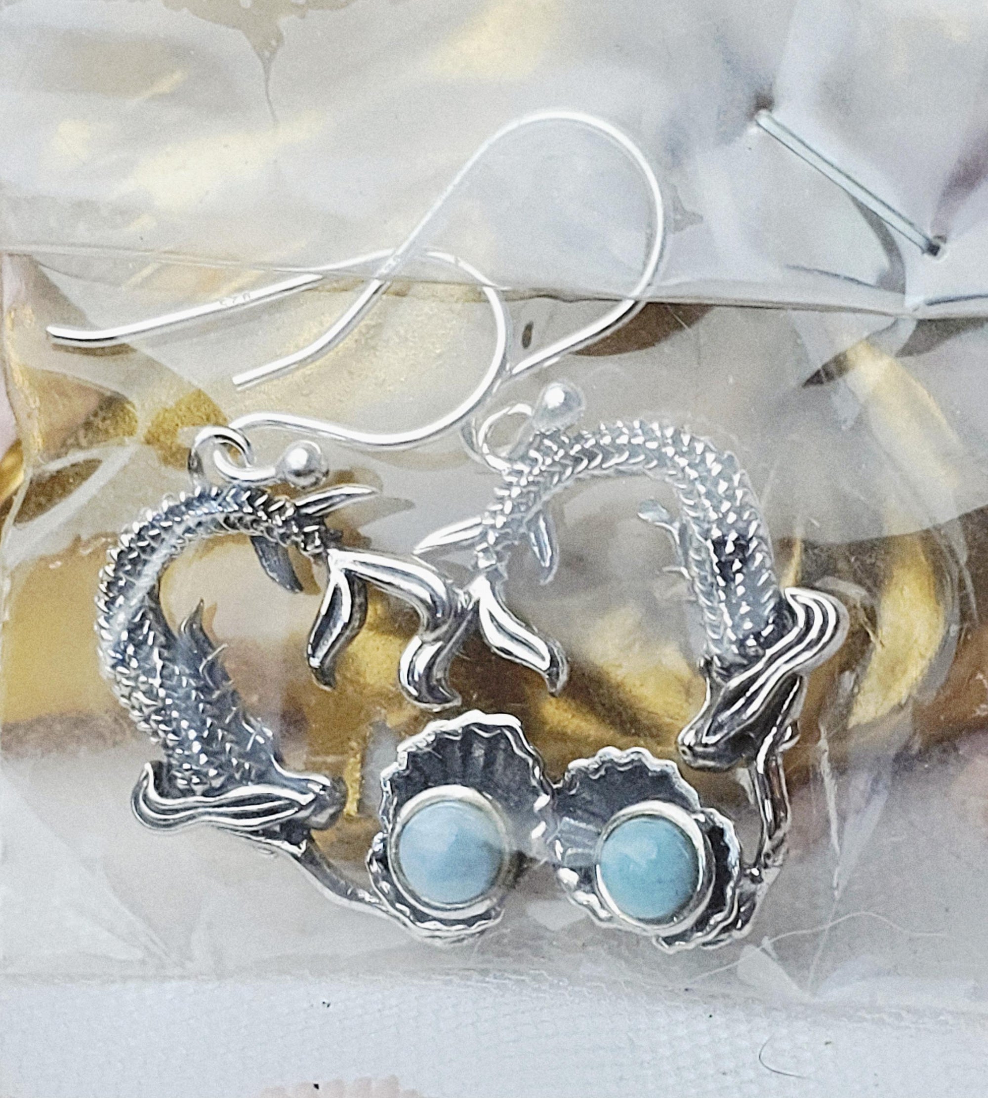 Handmade Larimar Mermaid Earrings, Dominican Republic Stone