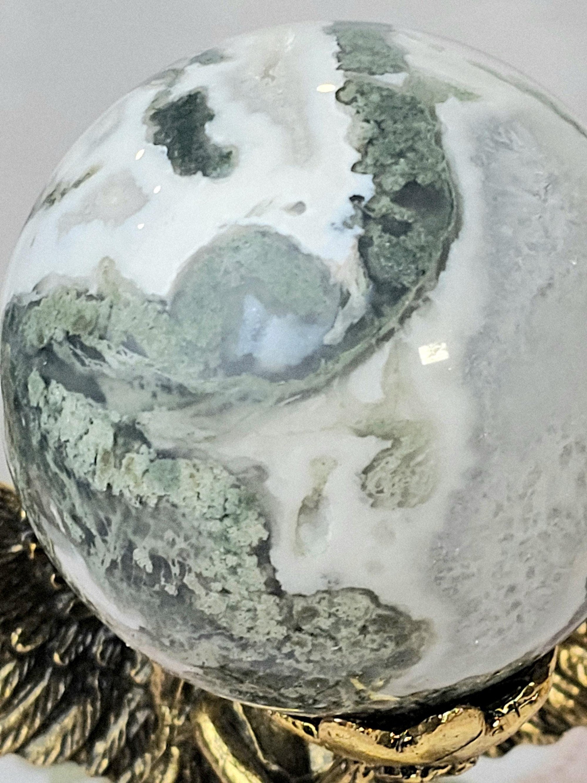 Moss Agate Crystal Sphere, Calming Stone, 2.25 inch