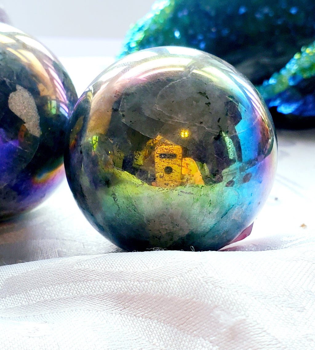 Aura Labradorite Spheres, RARE Aura, Crystal Ball, Crystal