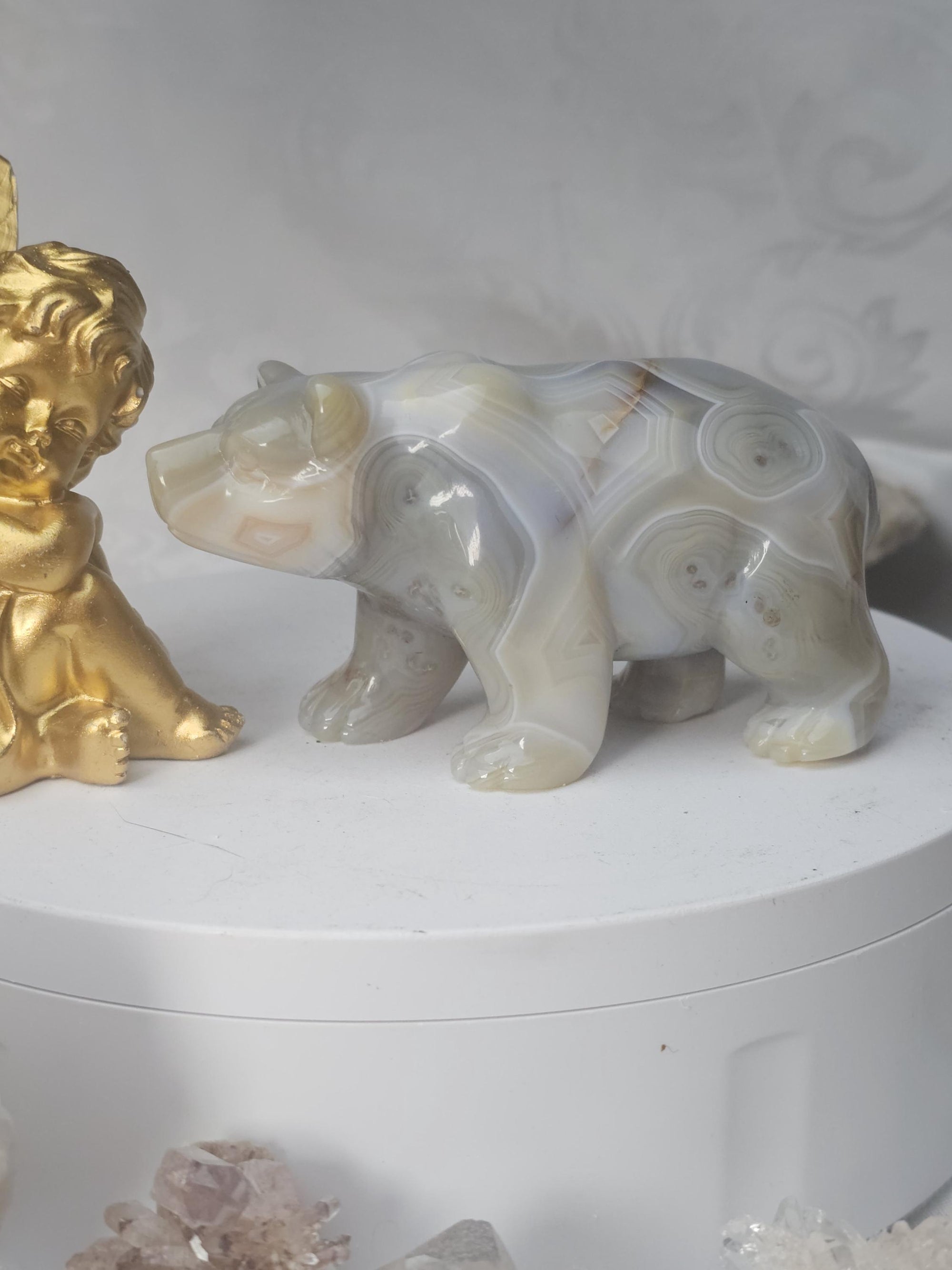 Banded Agate Bear, Bear Statue, Druzy Agate Crystal, Home Decor, Sculpture