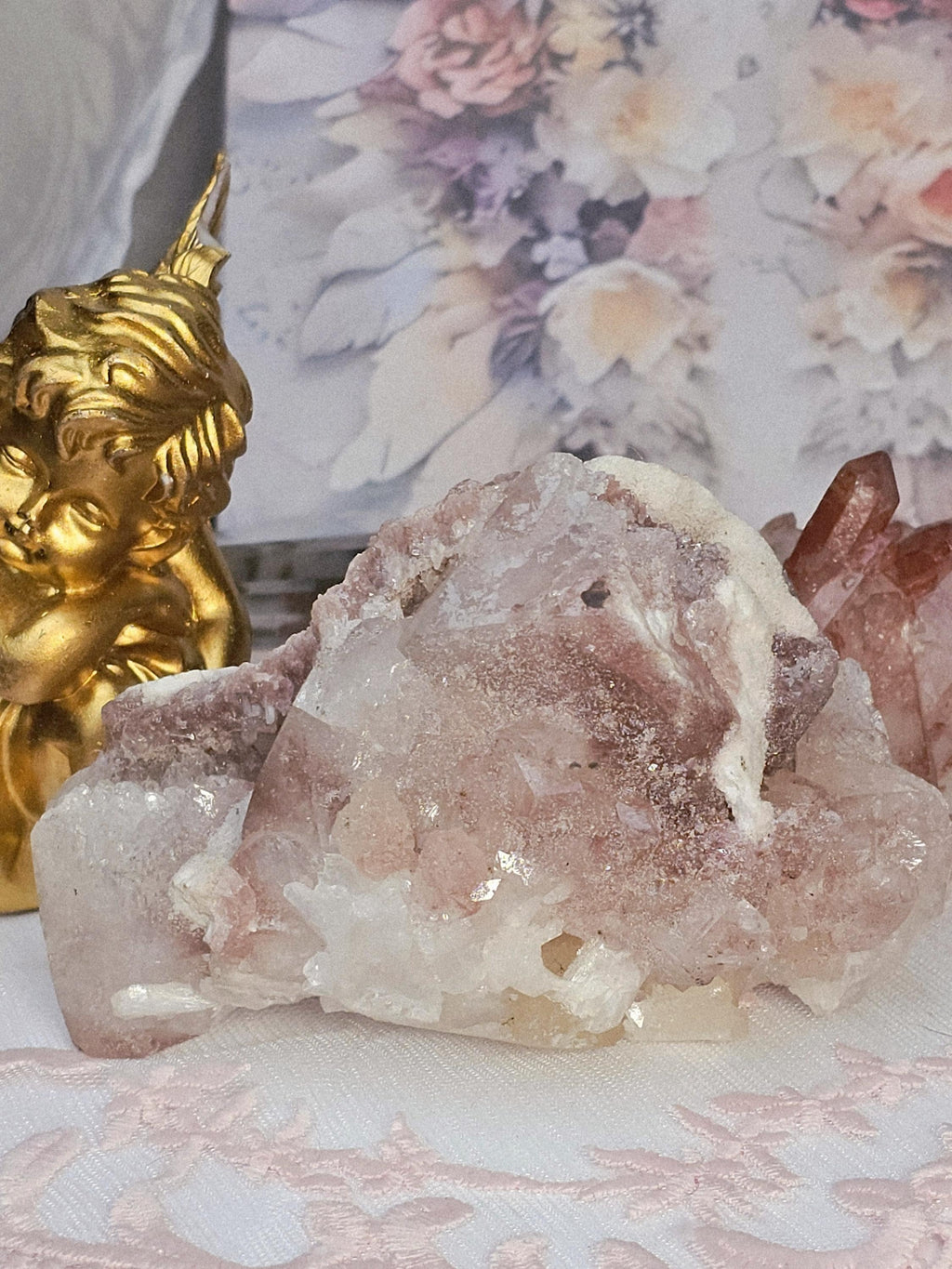 Rare Pink Sugar Apophyllite Crystal Cluster, Flashy Sparkly Gem, India
