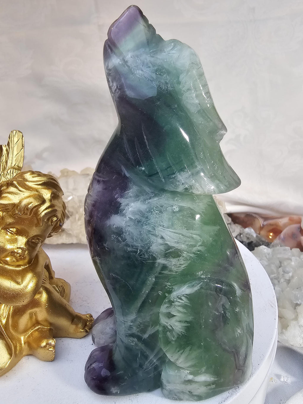 Fluorite Wolf, Crystal Wolf , Handmade, Crystal
