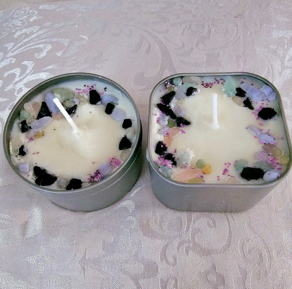 Crystal Intention Candle: Reiki Infused, Aromatherapy Soy Wax Candle