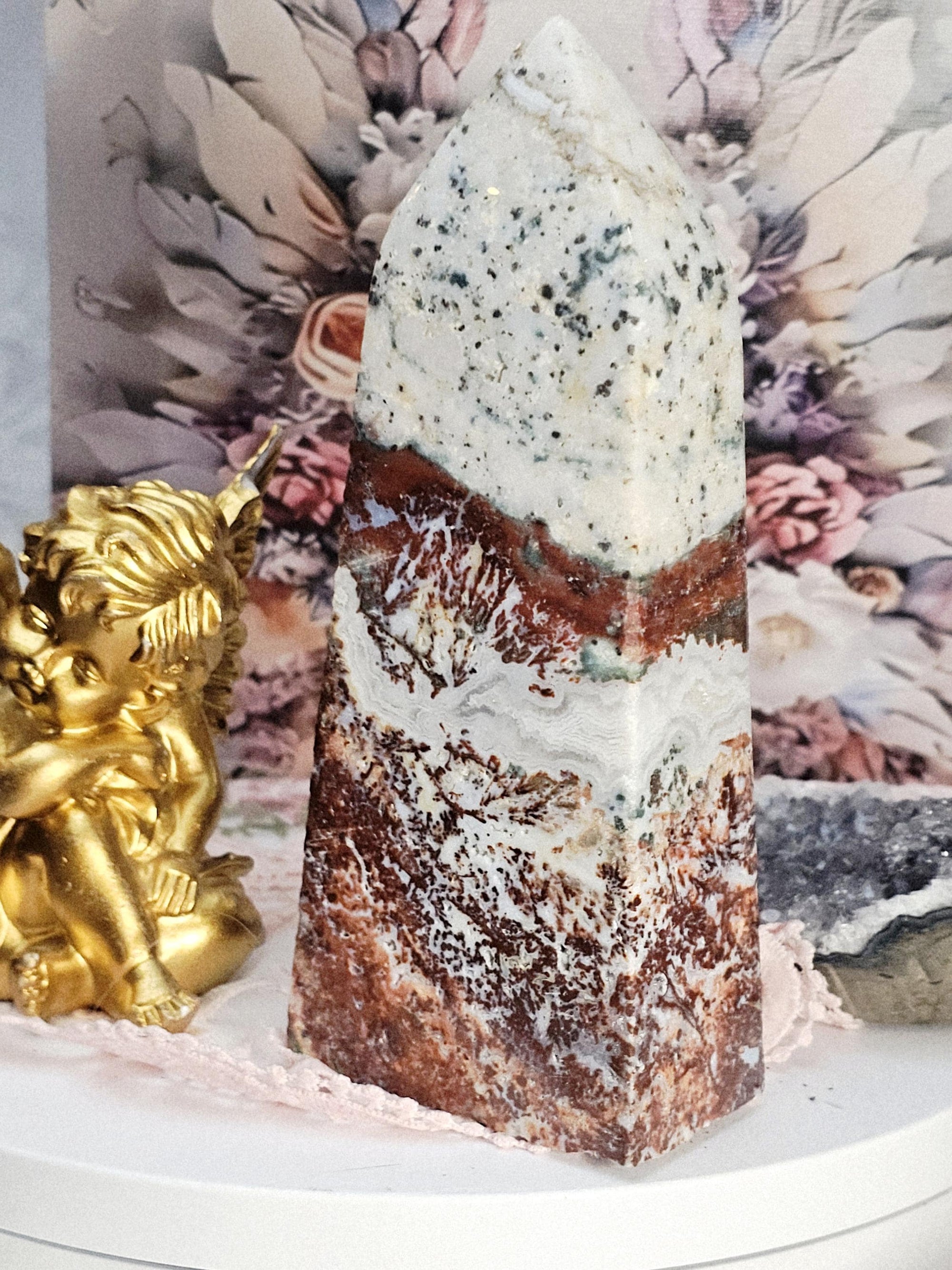 Rare Pink Amethyst Moss Agate Tower, Crystal Point, Crystals, Healing crystals, Calming