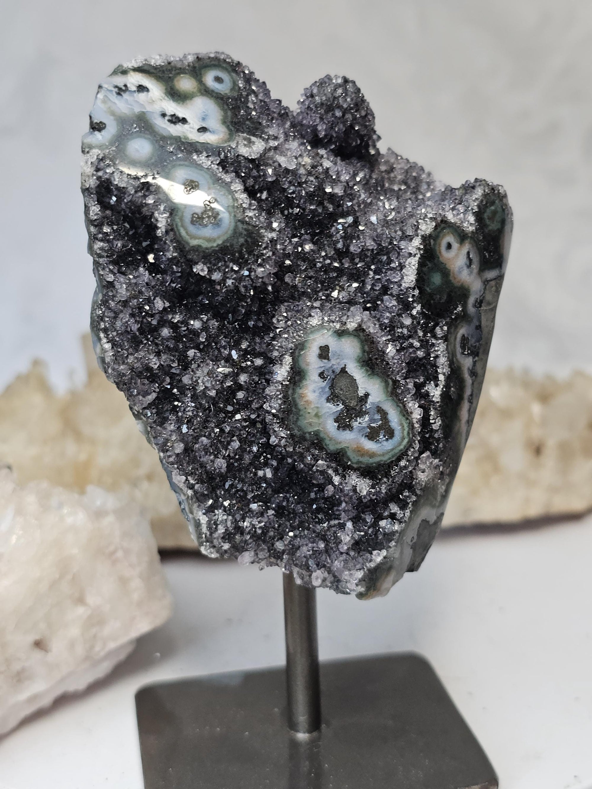 Rare Black Amethyst Stalactite on a Stand, Black Amethyst, Uruguay Statement Piece
