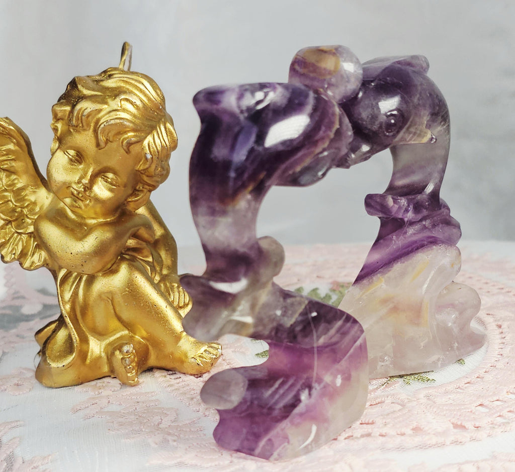 Fluorite Dolphins ,  Crystal Dolphins Handmade, Crystal, Dolphin Sculpture