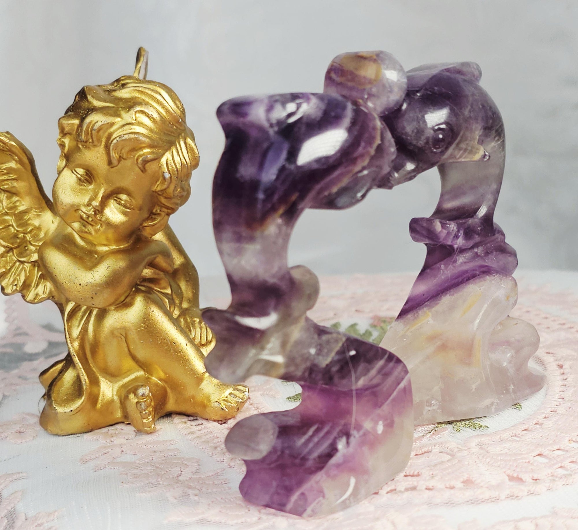 Fluorite Dolphins ,  Crystal Dolphins Handmade, Crystal, Dolphin Sculpture