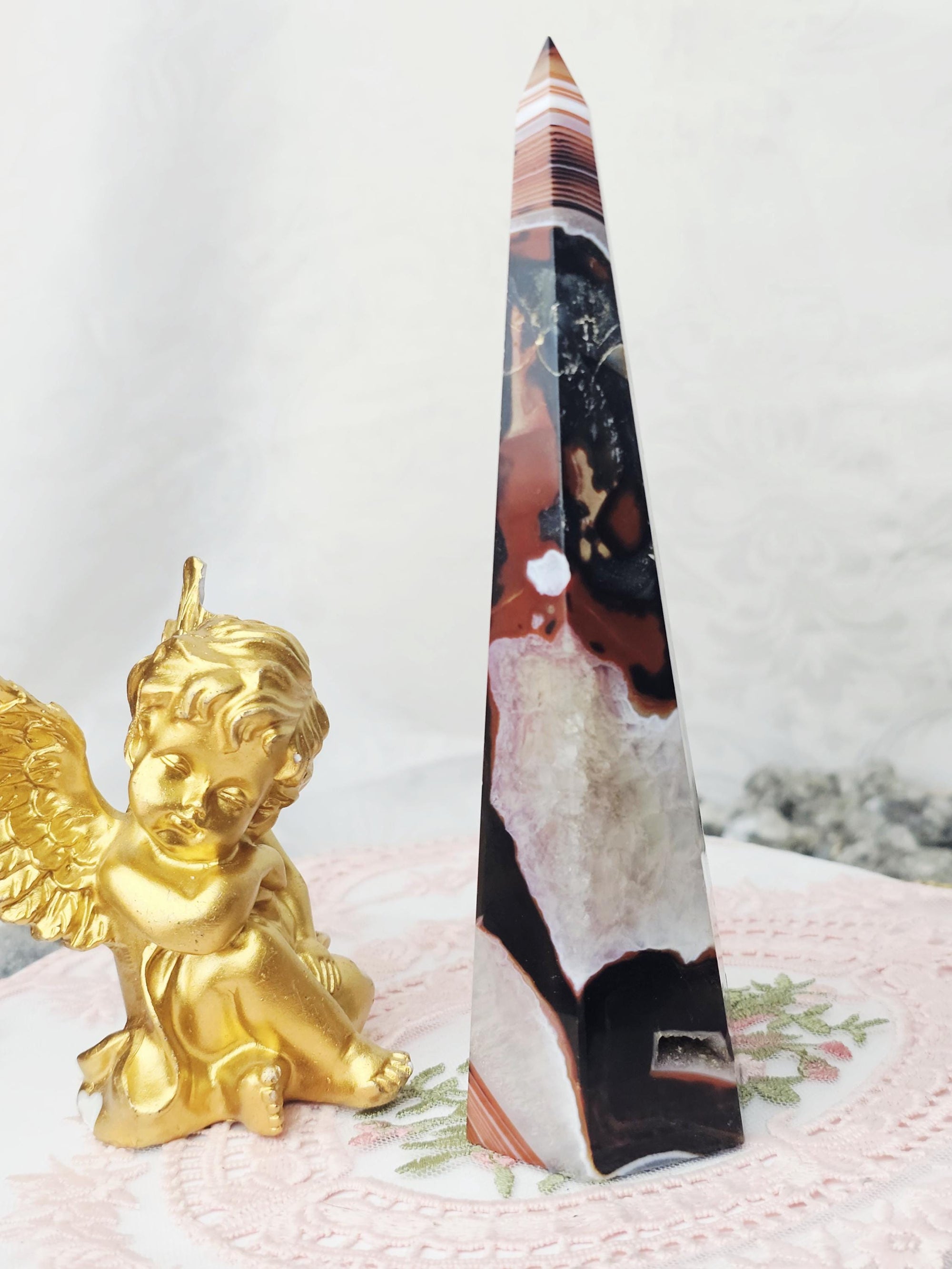 Sardonyx Carnelian Tower, Carnelian Towers , Orange and Black Sardonyx, Crystal Gift