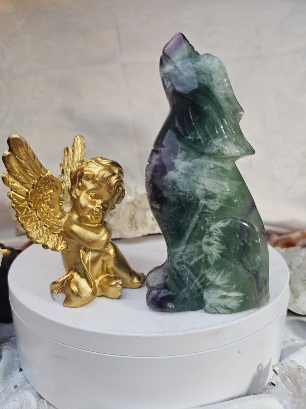 Fluorite Wolf, Crystal Wolf , Handmade, Crystal