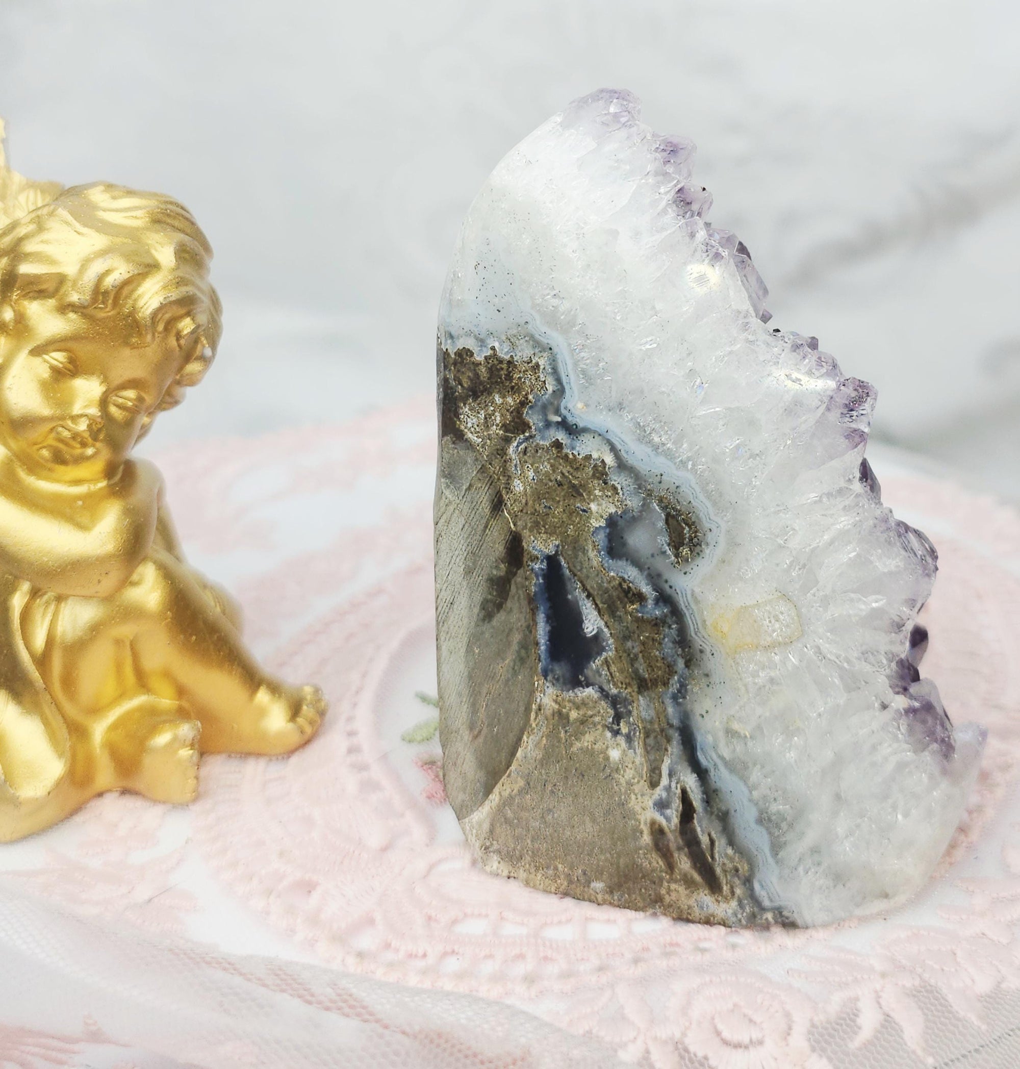 Rare Angel Aura Amethyst Cutbase, Angel Aura Amethyst, Statement Piece