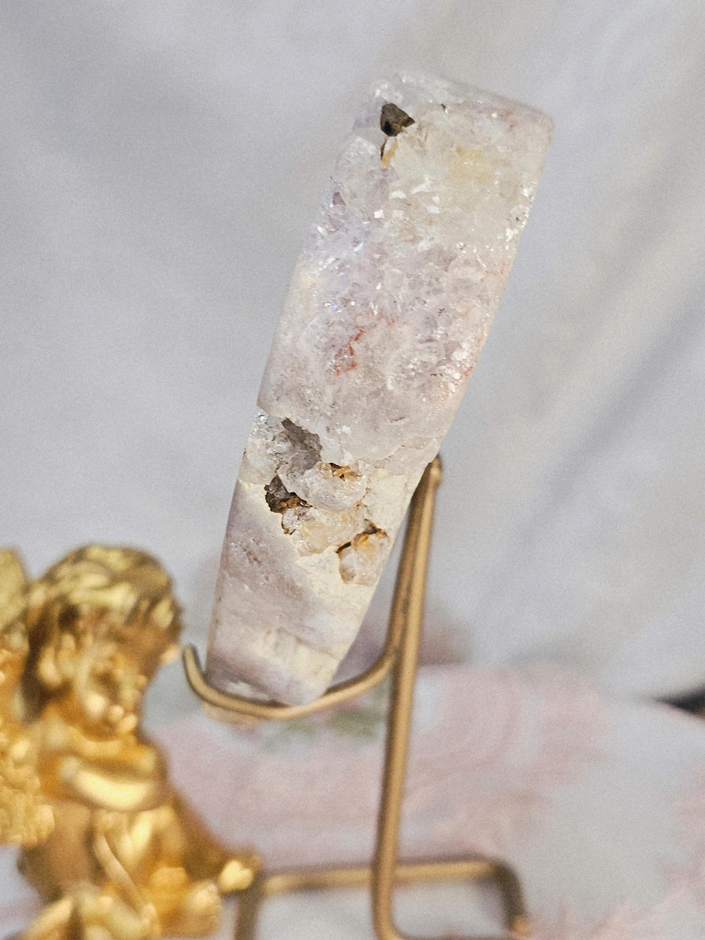 Pink Amethyst Druzy Heart on Rose Gold Stand