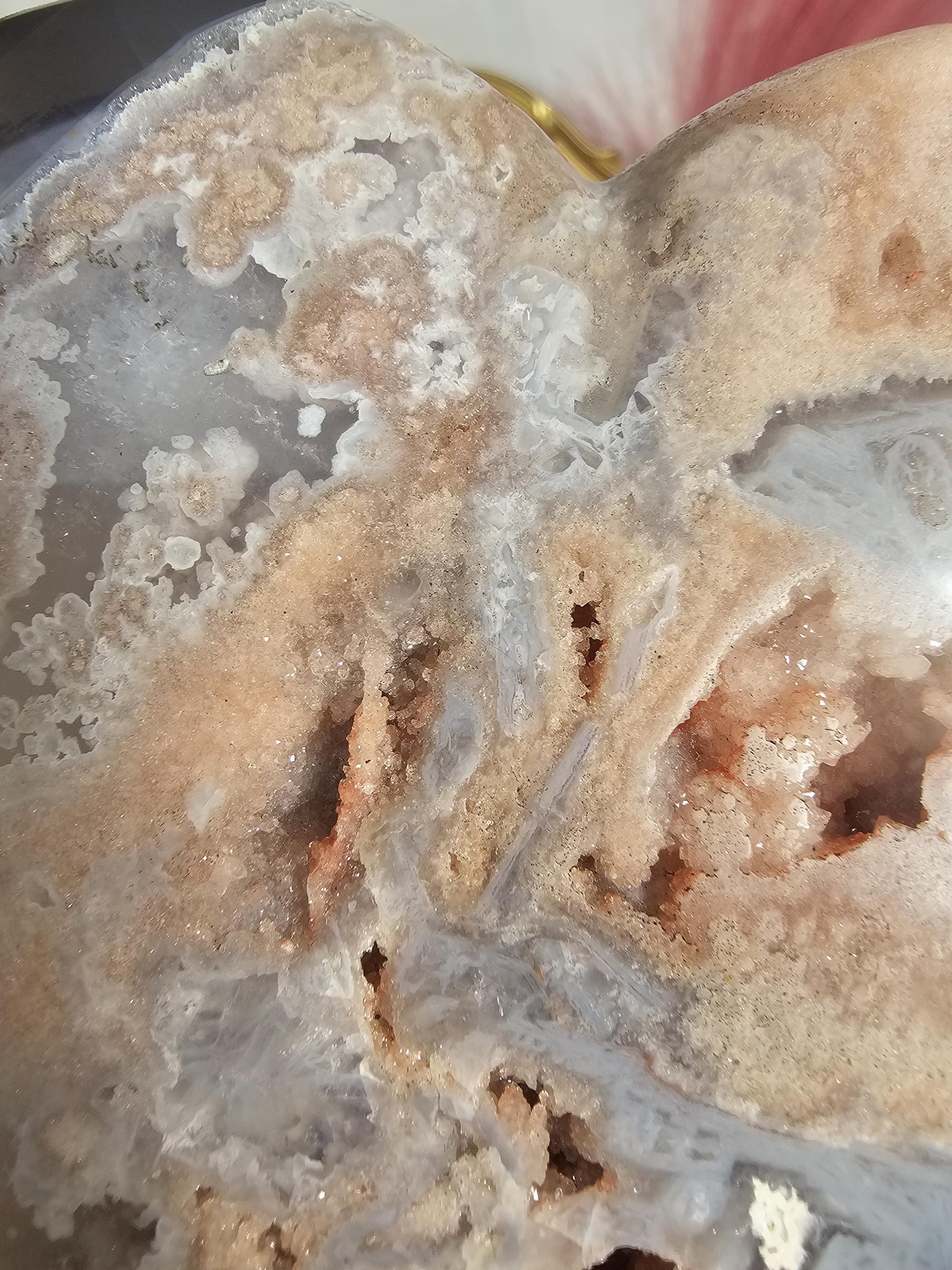 Rare Pink Amethyst with Rutile and Druzy , Druzy Moon, Crystal Moon,Gift