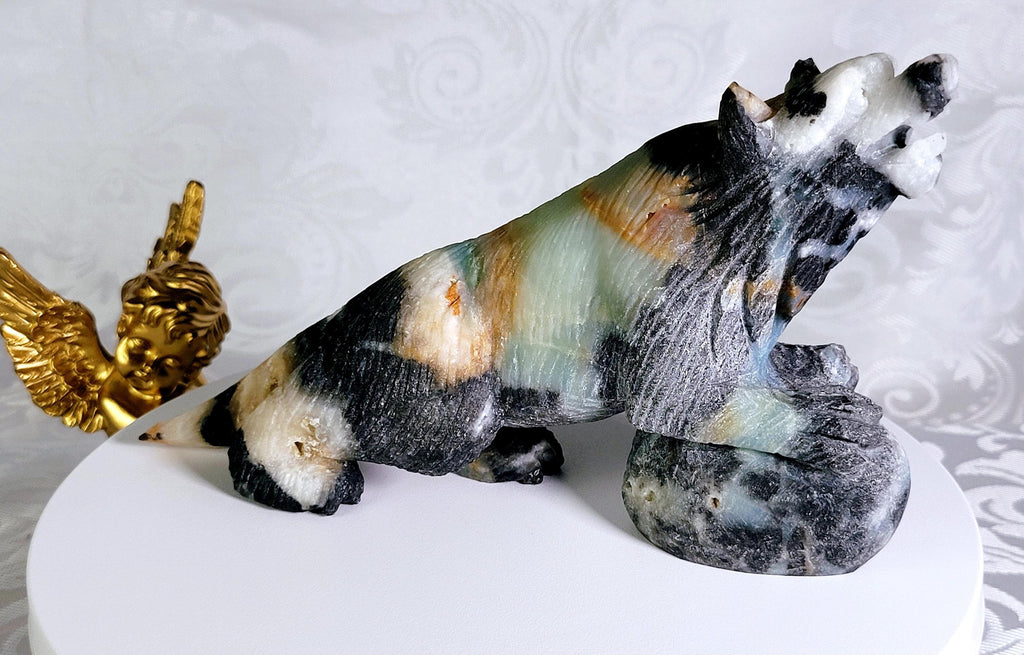 Caribbean Calcite Wolf, Crystal Wolf, Wolf Sculpture, Wolf, Home decor