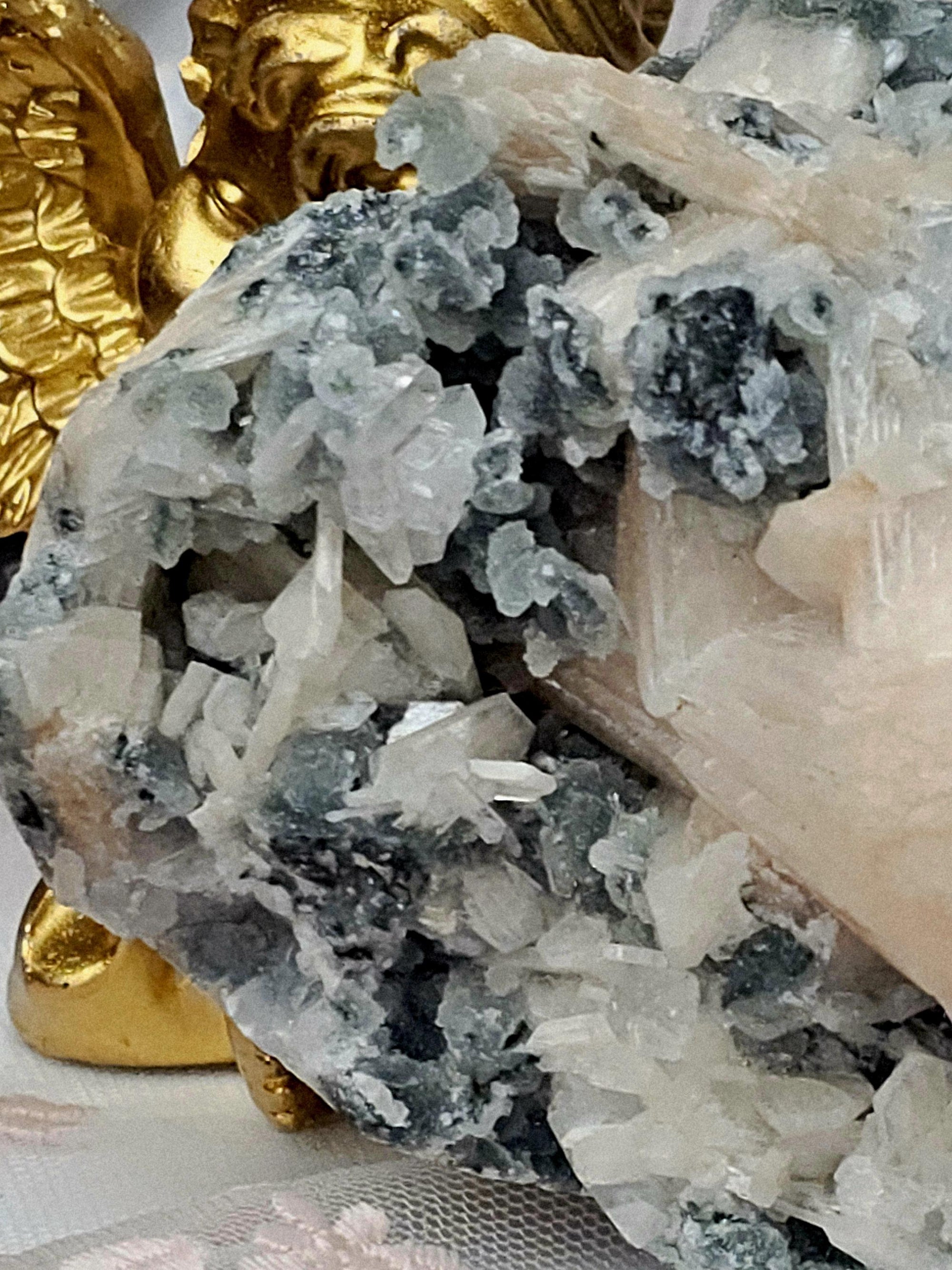 Large Apophyllite Cluster with Green Chalcedony and Stillbite, India