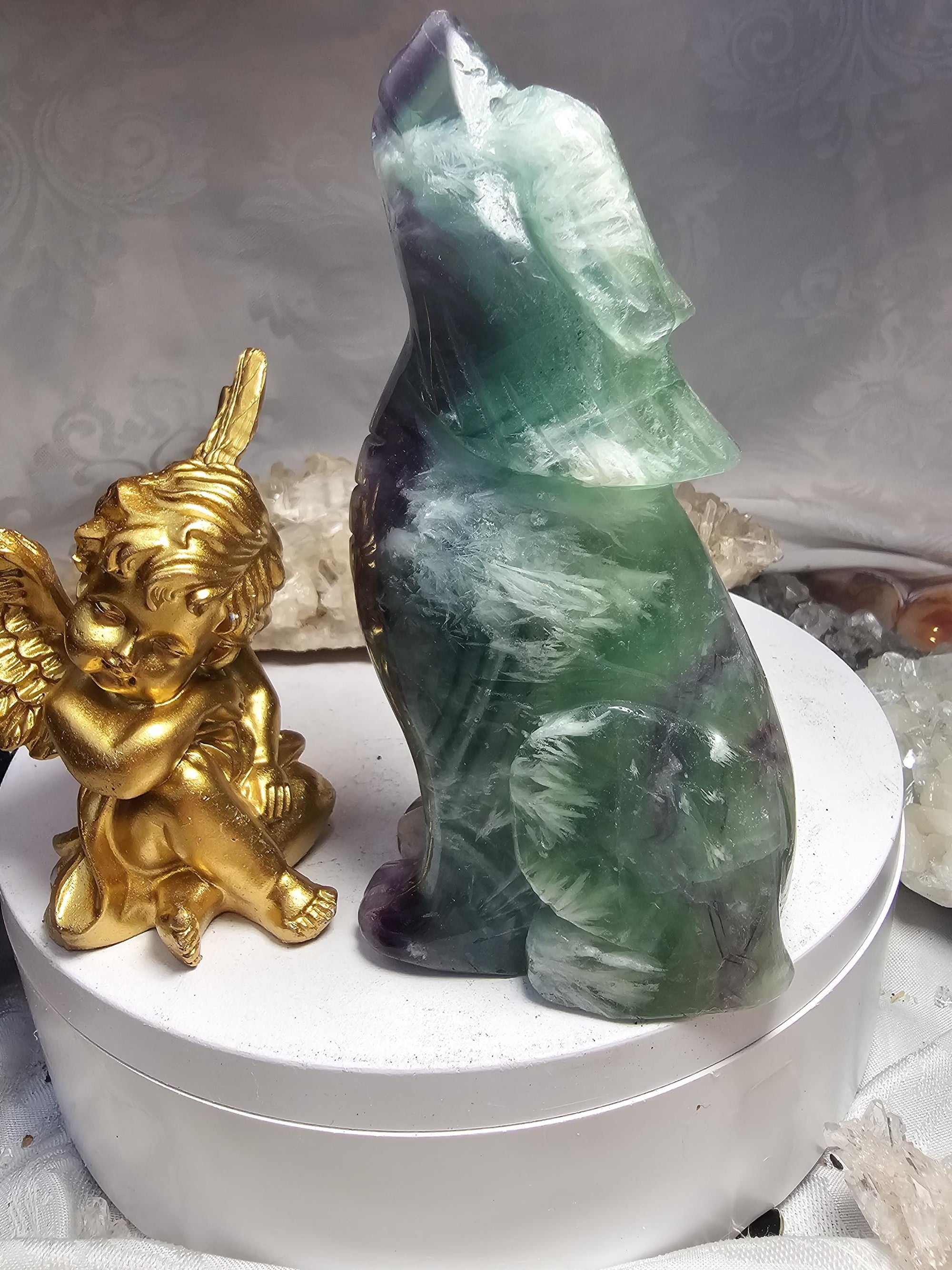 Fluorite Wolf, Crystal Wolf , Handmade, Crystal