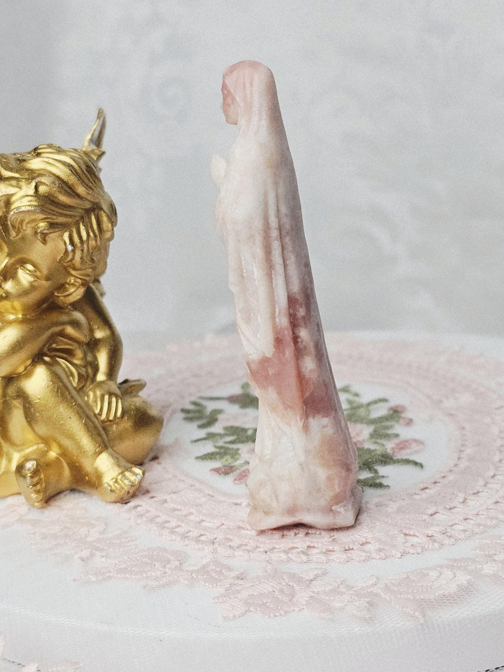 Pink Opal Mary , Pink Opal, Mary Statue , Crystal Sculpture,