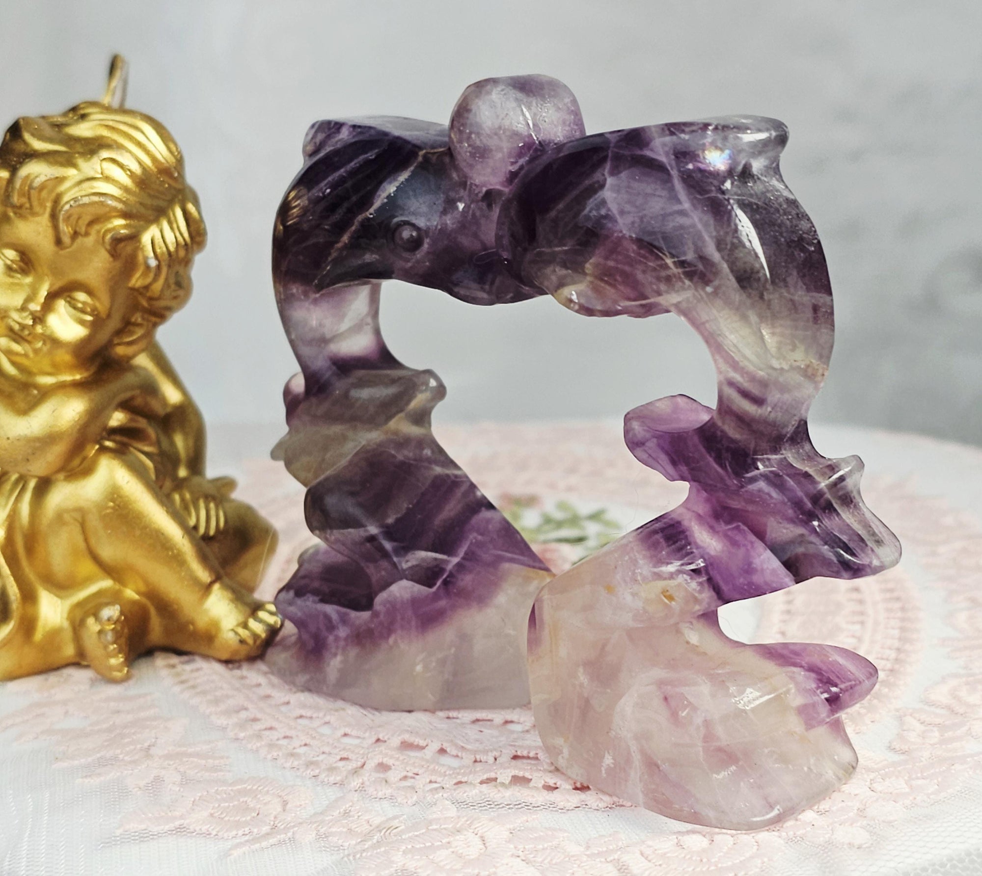 Fluorite Dolphins ,  Crystal Dolphins Handmade, Crystal, Dolphin Sculpture