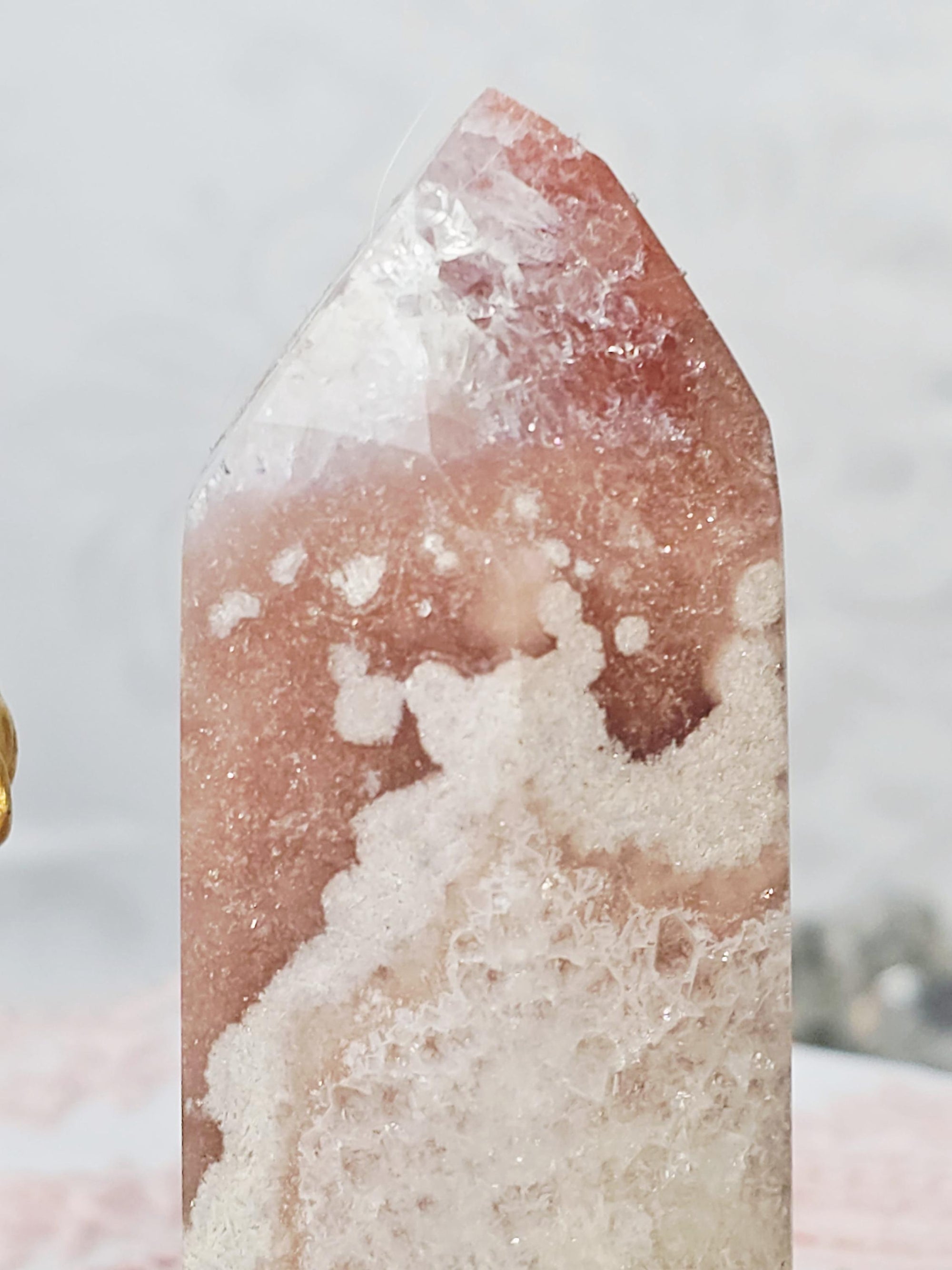 Pink Amethyst Tower, Golden Healer Druzy Crystal, Reiki Infused