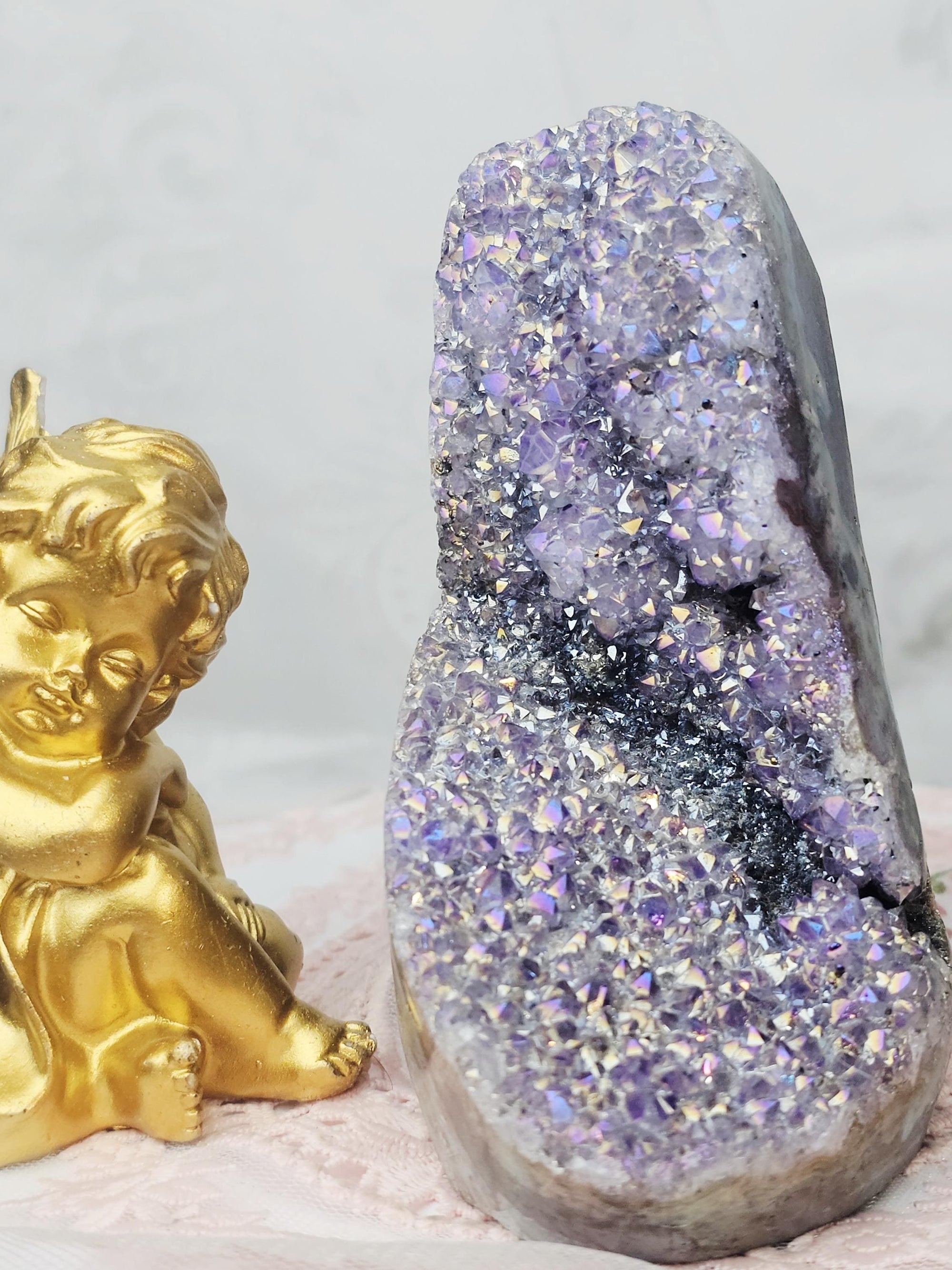 Rare Angel Aura Amethyst Crystal Cluster, Statement Piece