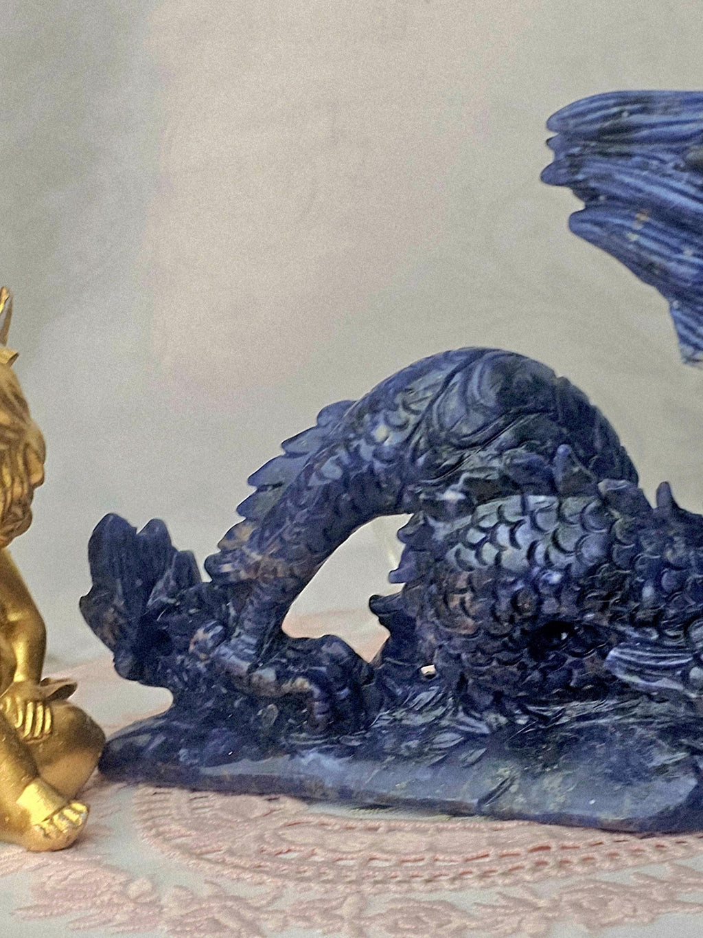 Sodalite Crystal Dragon Sculpture, Healing Home Decor
