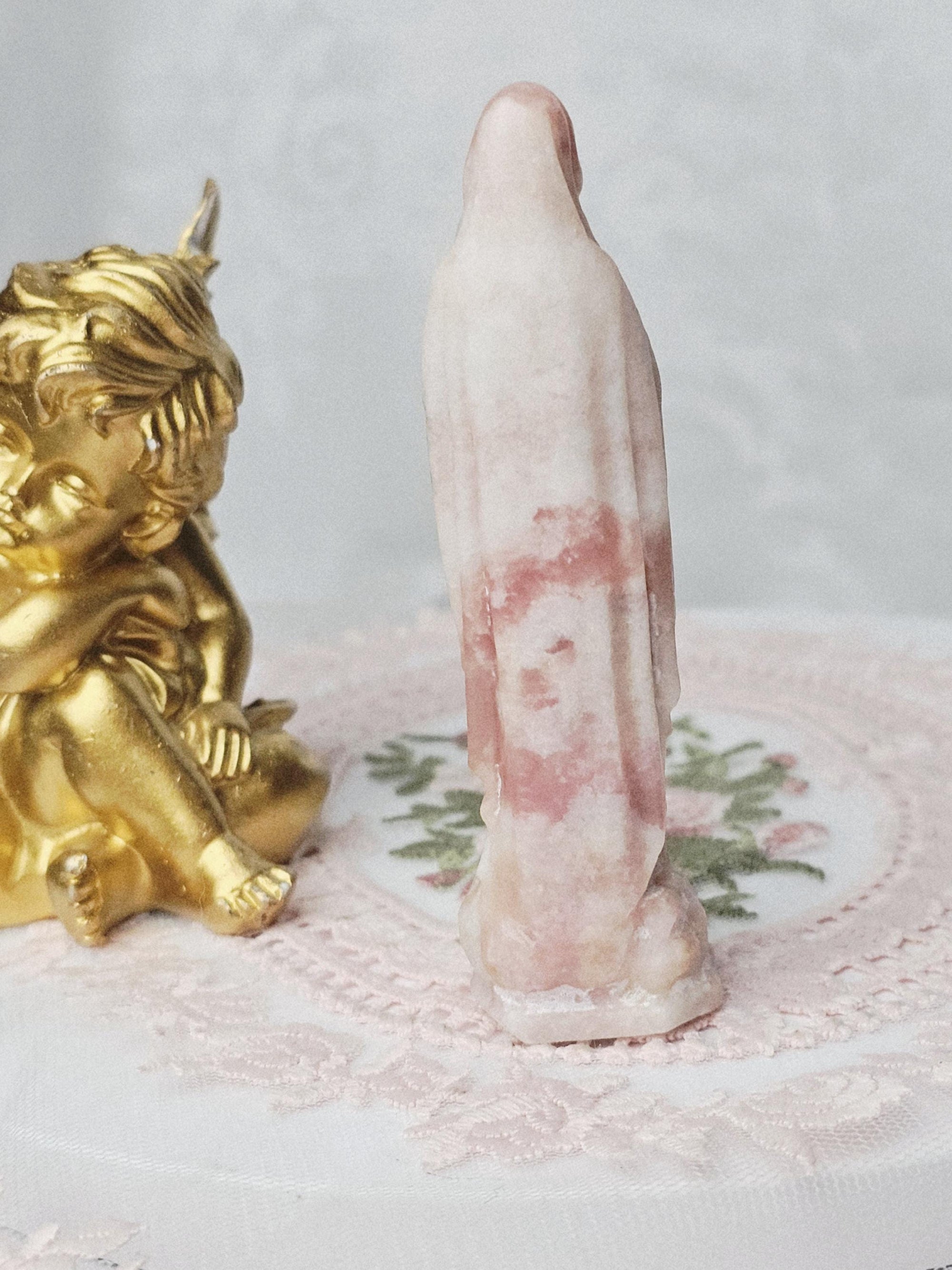 Pink Opal Mary , Pink Opal, Mary Statue , Crystal Sculpture,