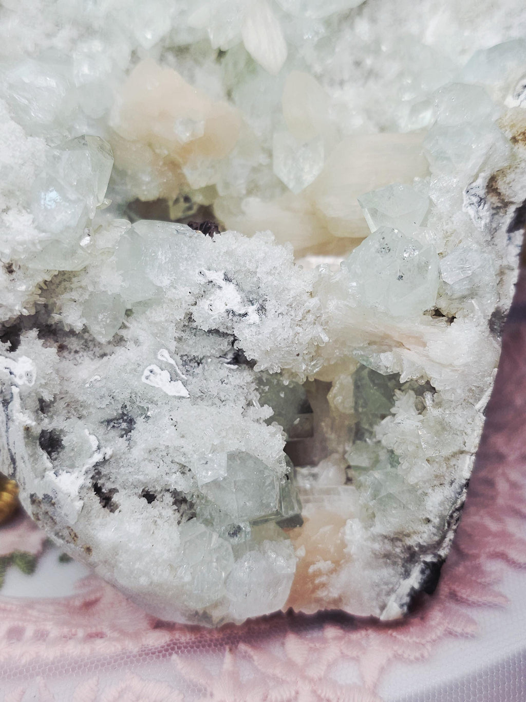 RARE LG 3lb Sugar Green Diamond  Apophyllite with Stillbite from India , Apophyllite, Crystal, Crystals, Home decor