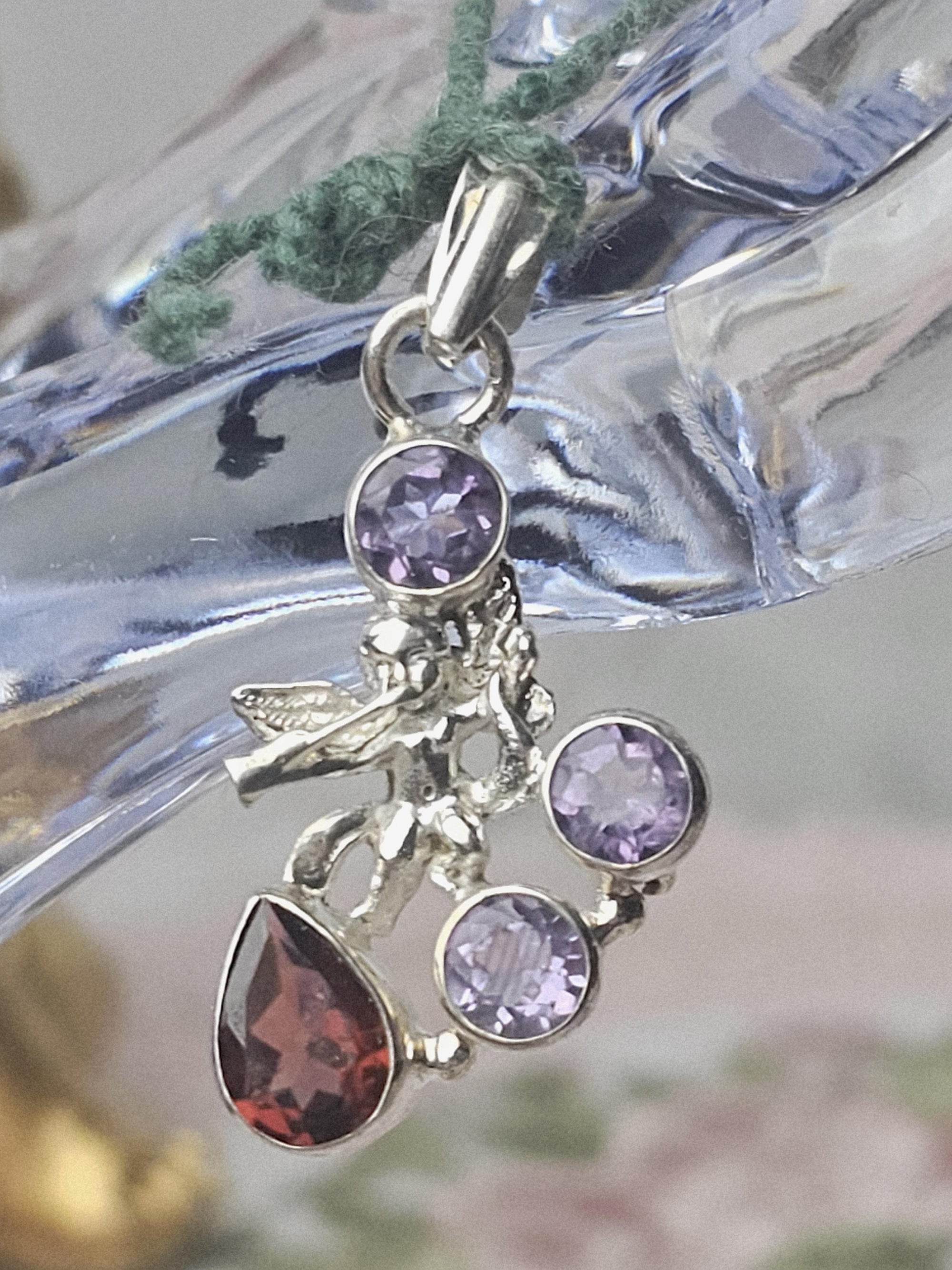 Sterling Silver Amethyst Garnet Angel Pendant