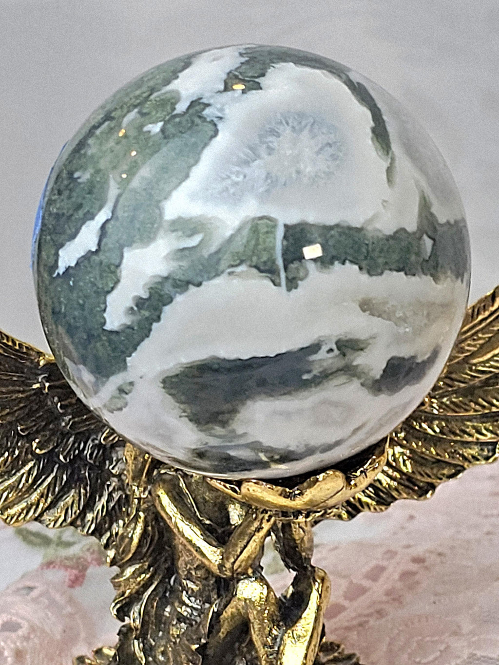 Moss Agate Crystal Sphere, Calming Stone, 2.25 inch