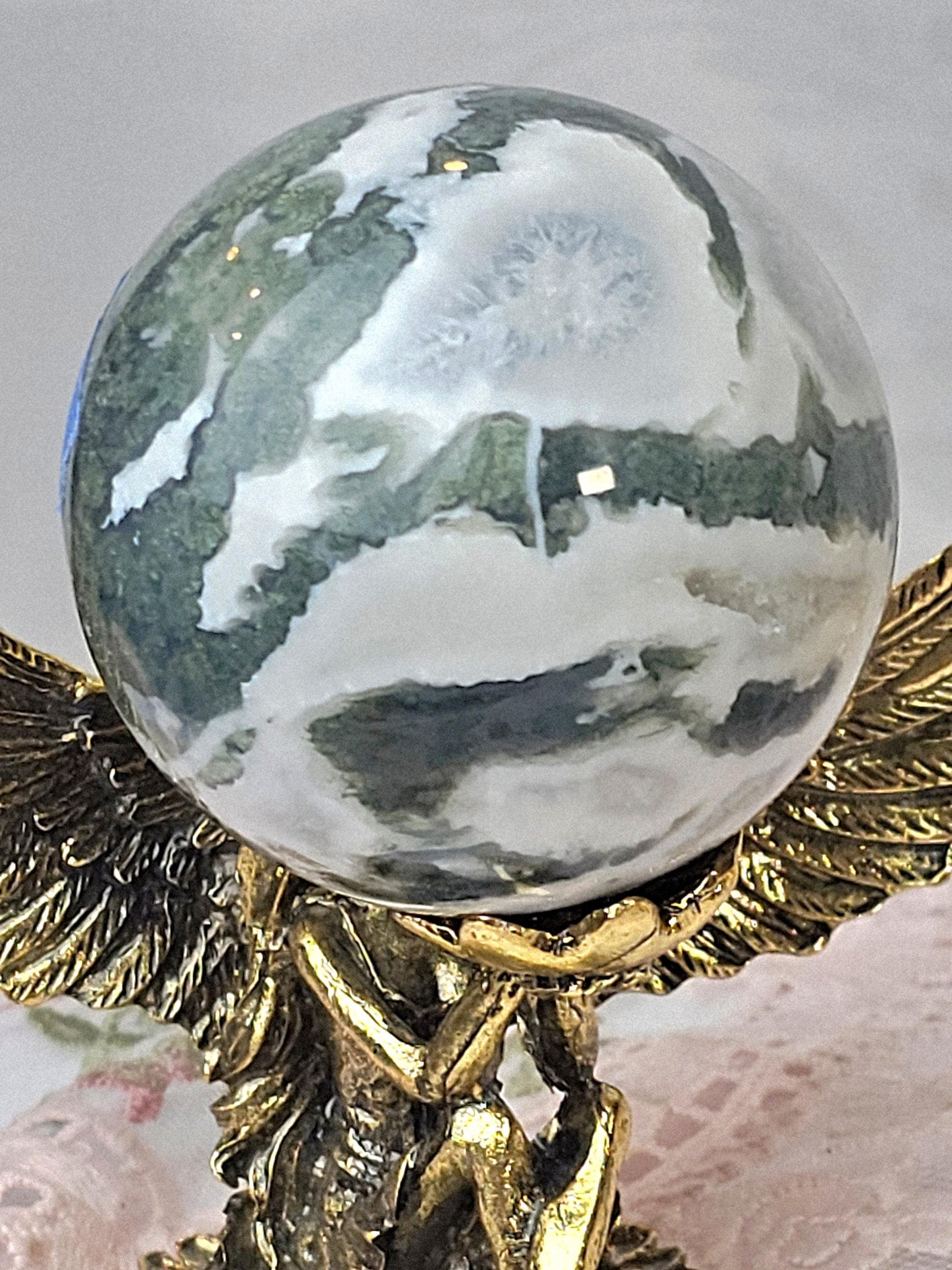 Moss Agate Crystal Sphere, Calming Stone, 2.25 inch