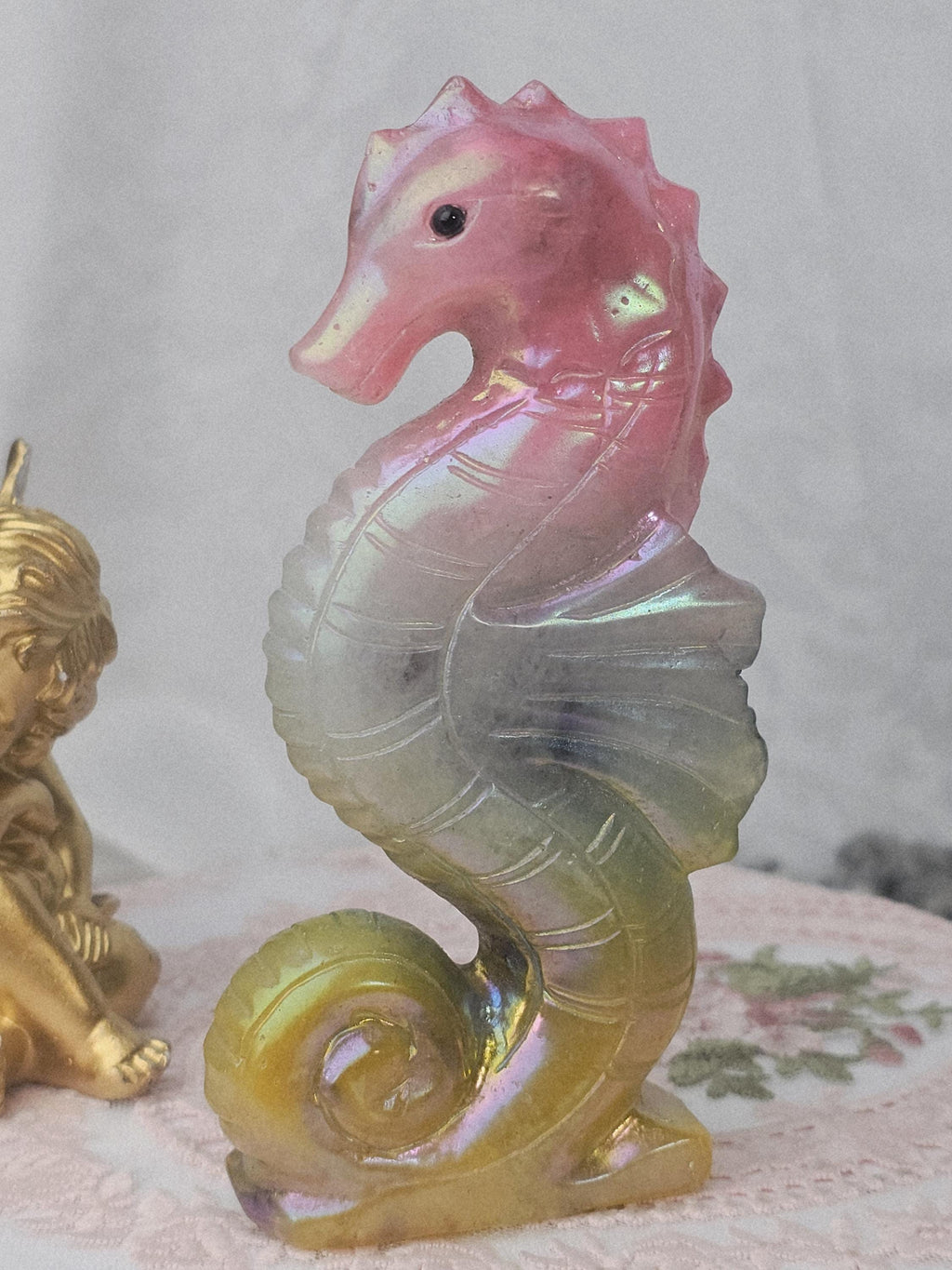 Lg Aura Clear Quartz Seahorse, Home Decor, Aura Clear Quartz Crystal, Crystals