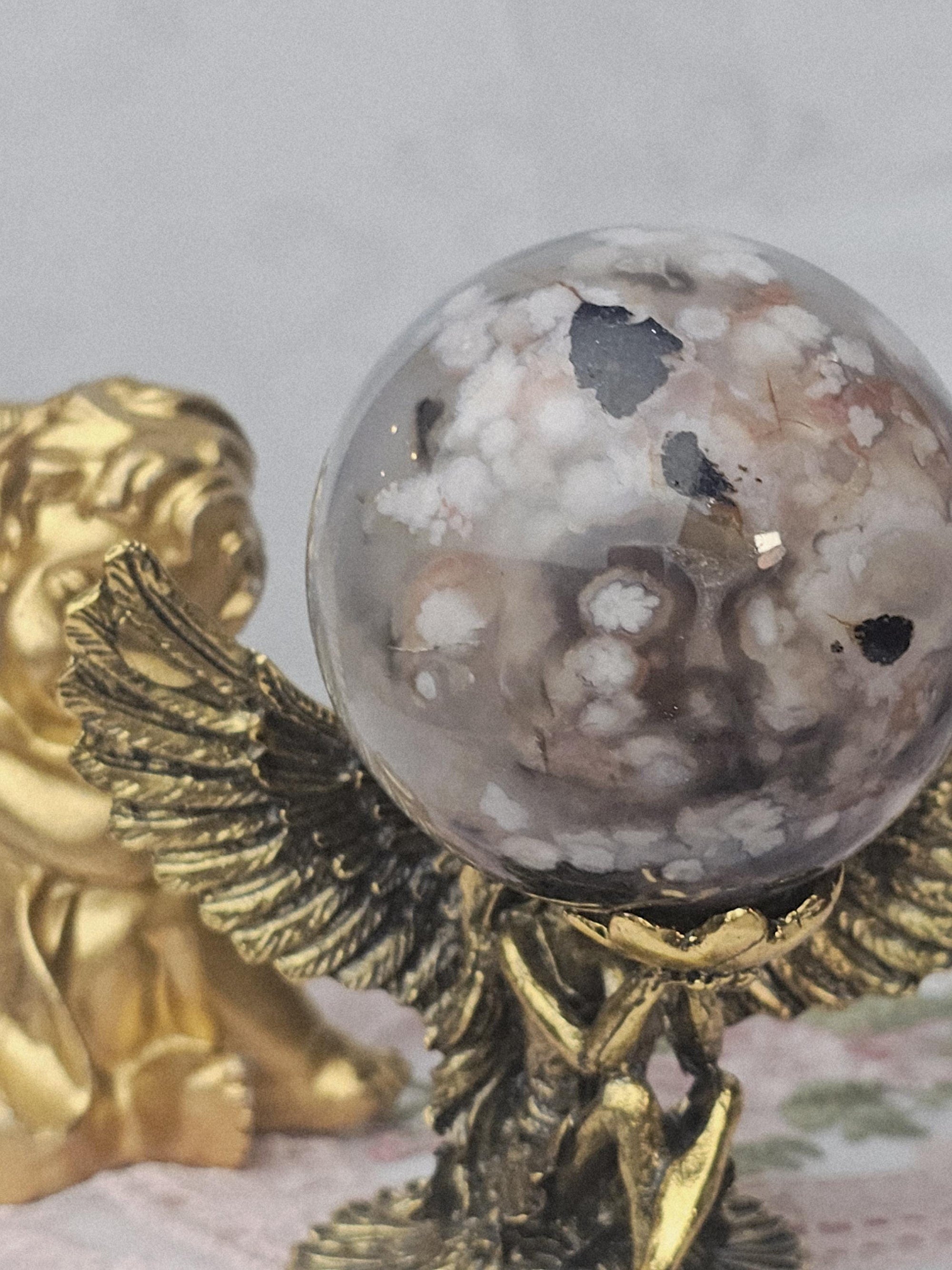 Black Flower Agate Sphere, Crystal Ball Crystals, Gift