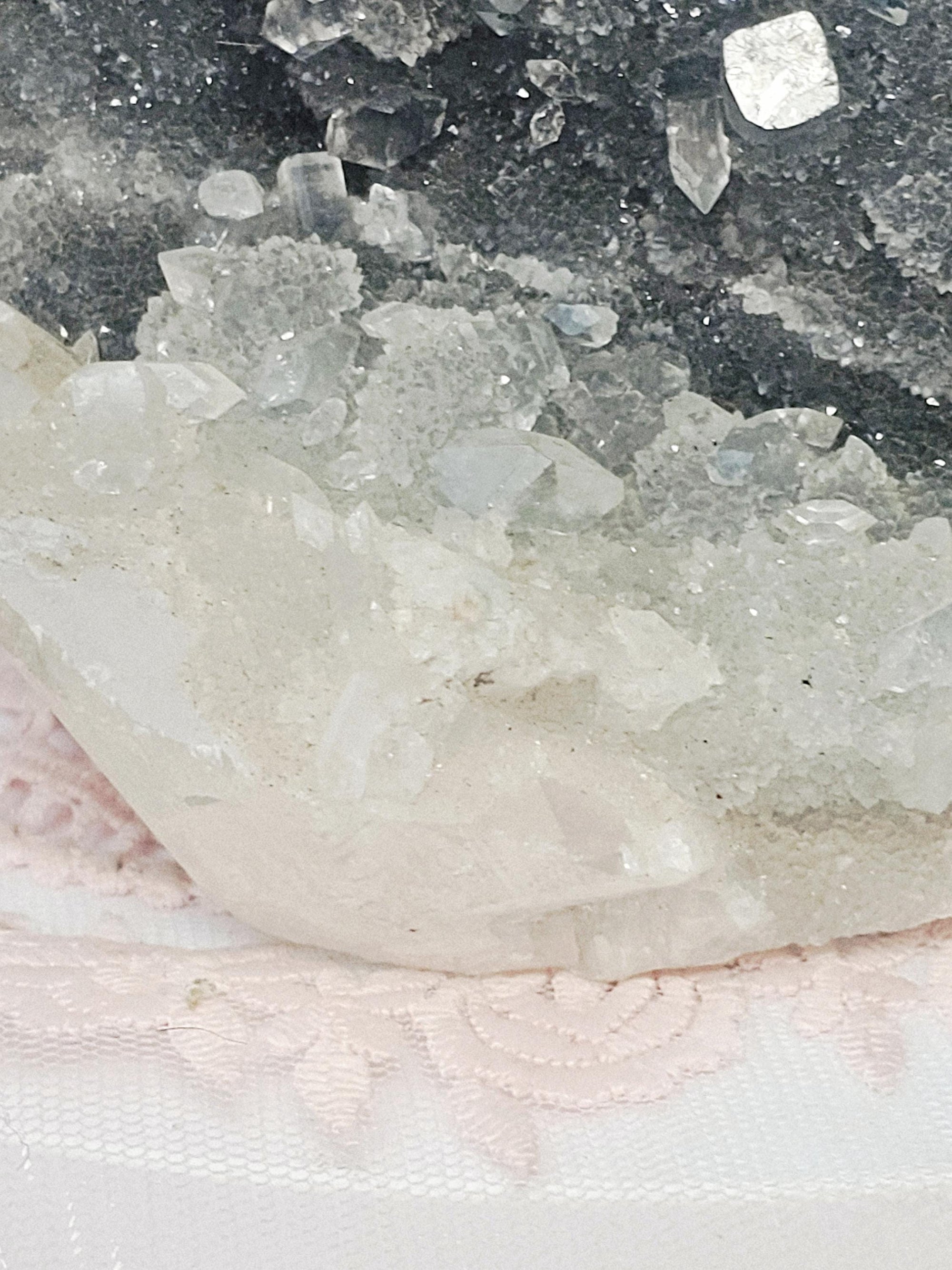 Blue Chalcedony woth Diamond Apophyllite and Calcite from India , Apophyllite, Crystal, Crystal