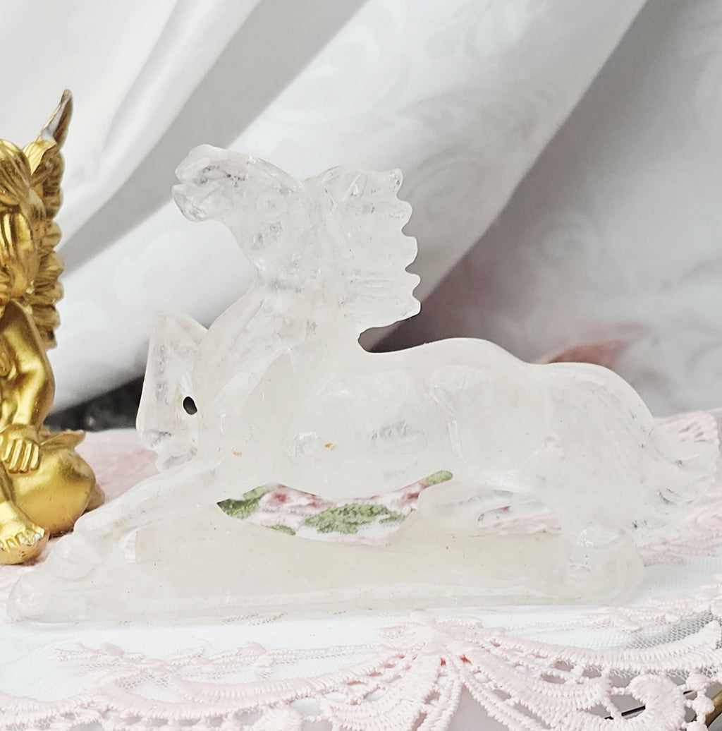 Clear Quartz Horse with Golden Healer